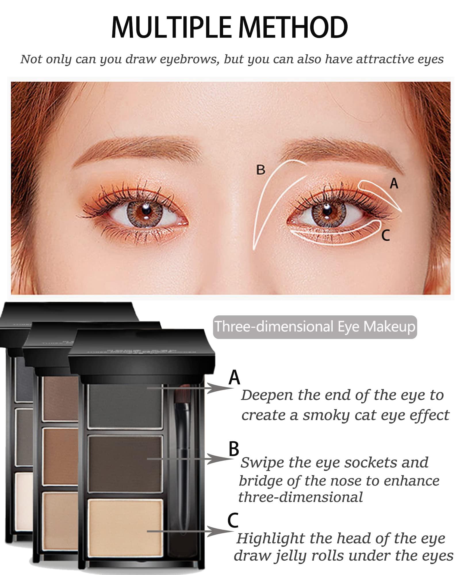 Eyebrow Powder Makeup Kit-3 Colors Eye Brow Powder Palette Long-Lasting Waterproof, Black Brown Series Brow Powder, Fill & Sculpt Full Eyebrows for Women, With Mirror, Brow Brush & Razor-Set 01 - Image 4