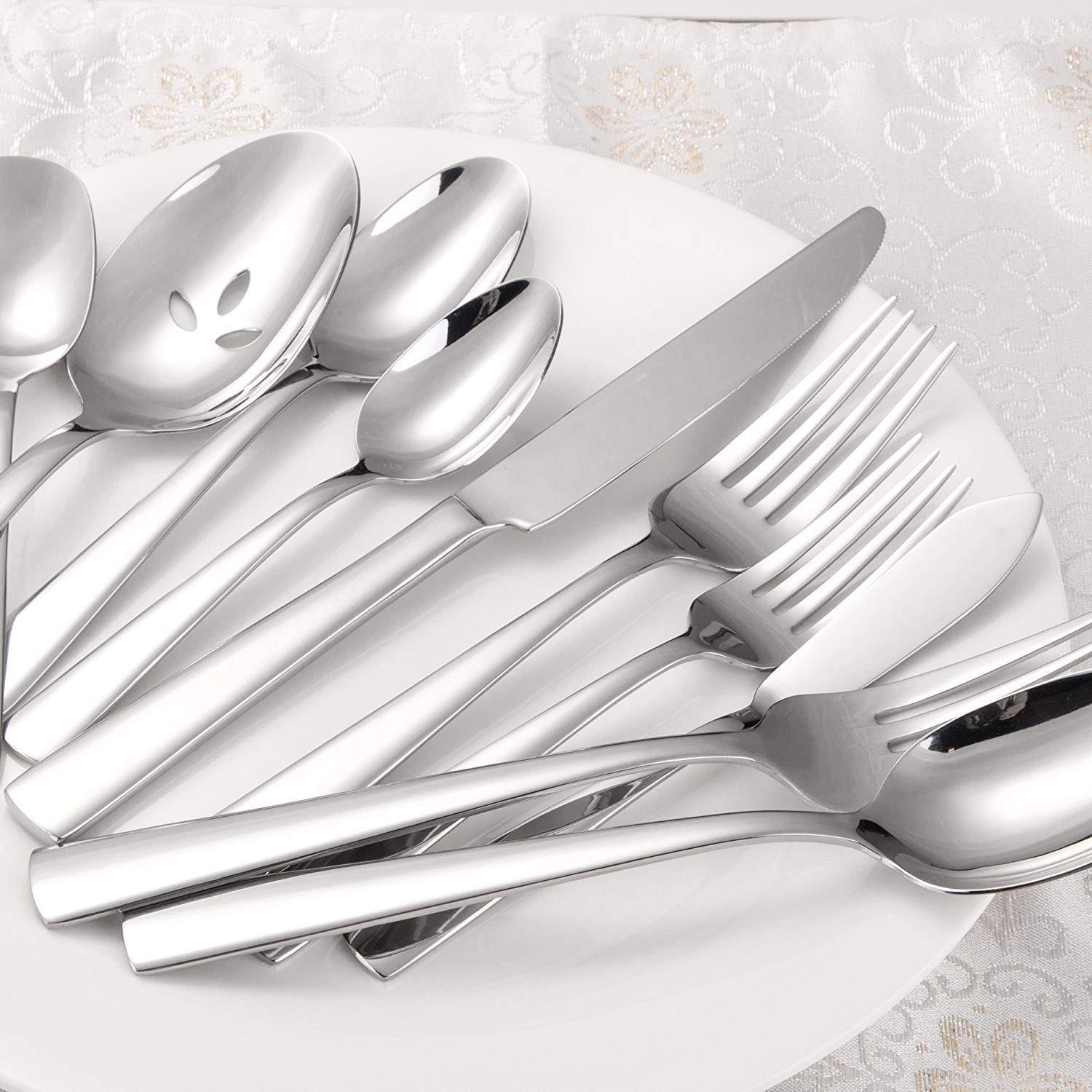 45-Piece Silverware Set Flatware Cutlery Set Service for 8, Durable Stainless Steel Tableware in Ergonomic Design Size and Weight, Kitchen Utensil Sets with Steak Knives, Rust-proof, Dishwasher Safe - Image 7