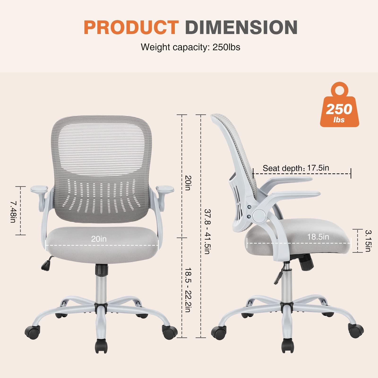 Sweetcrispy Office Computer Desk Chair, Ergonomic Mid-Back Mesh Rolling Work Swivel Task Chairs with Wheels, Comfortable Lumbar Support, Comfy Flip-up Arms for Home, Bedroom, Study, Student, Black - Image 2