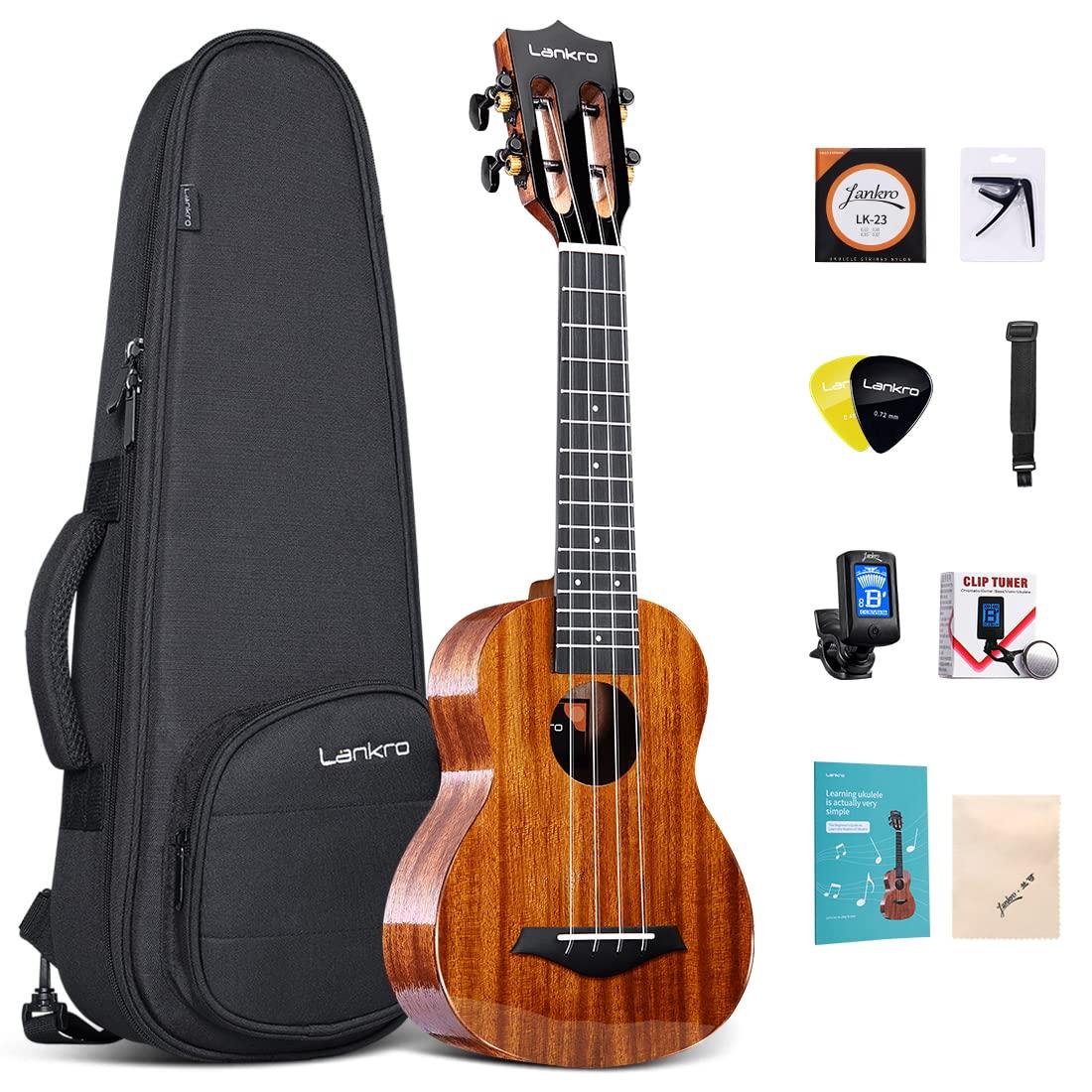 Lankro Concert Ukulele Solid Mahogany Ukelele 23 inch Beginners Starter Kit with Ukeleles Accessories for Adults Stringed Musical Instruments Hawaiian Ukalalee