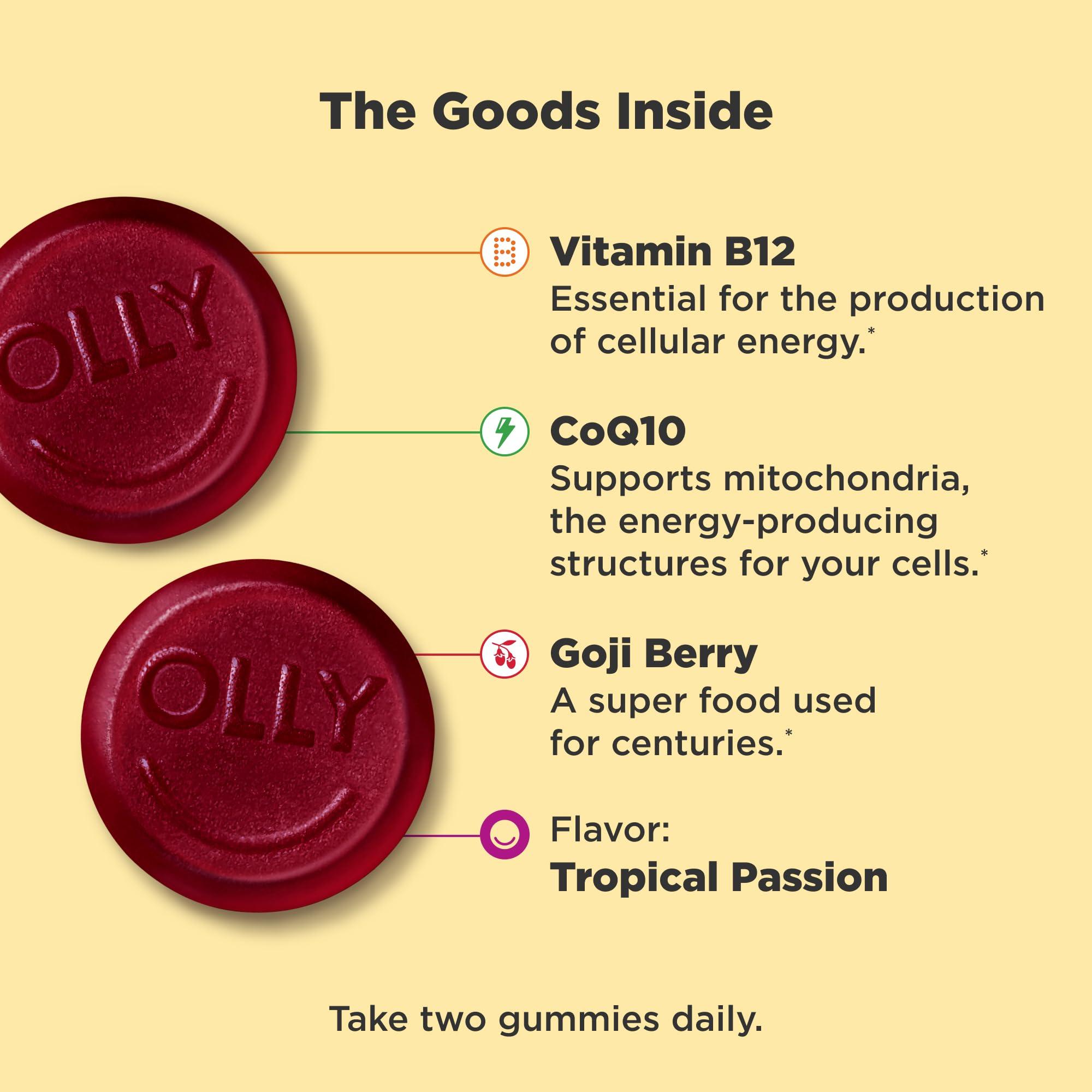 OLLY Daily Energy Gummy, Caffeine Free, Vitamin B12, CoQ10, Goji Berry, Adult Chewable Supplement, Tropical Flavor - 60 Count - Image 3