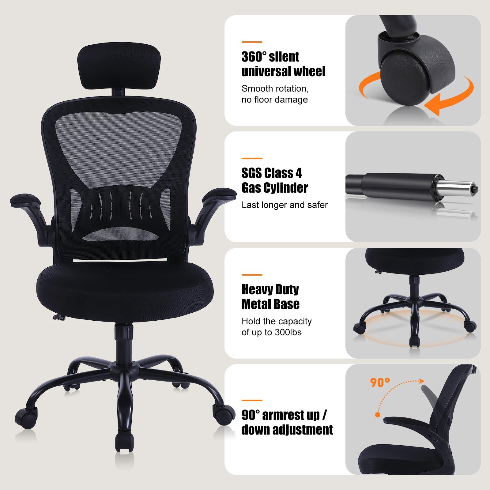 ralex-chair Ergonomic Office Chair with Adjustable Headrest & Lumbar Support, Desk Chair with Flip-Up Armrests, Comfortable for Home, Office, Conference Room - Image 5