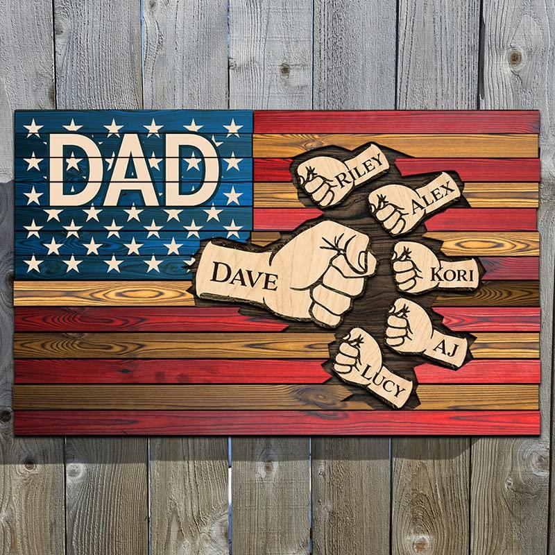 Personalized gifts for Dad Papa Grandpa, Dad flag Independence day wood sign, Fist bump Dad and Kids wooden plaque, Kids hands flag, Father day decor 4th of july, Fathers day gift from kids gift/1 - Image 3