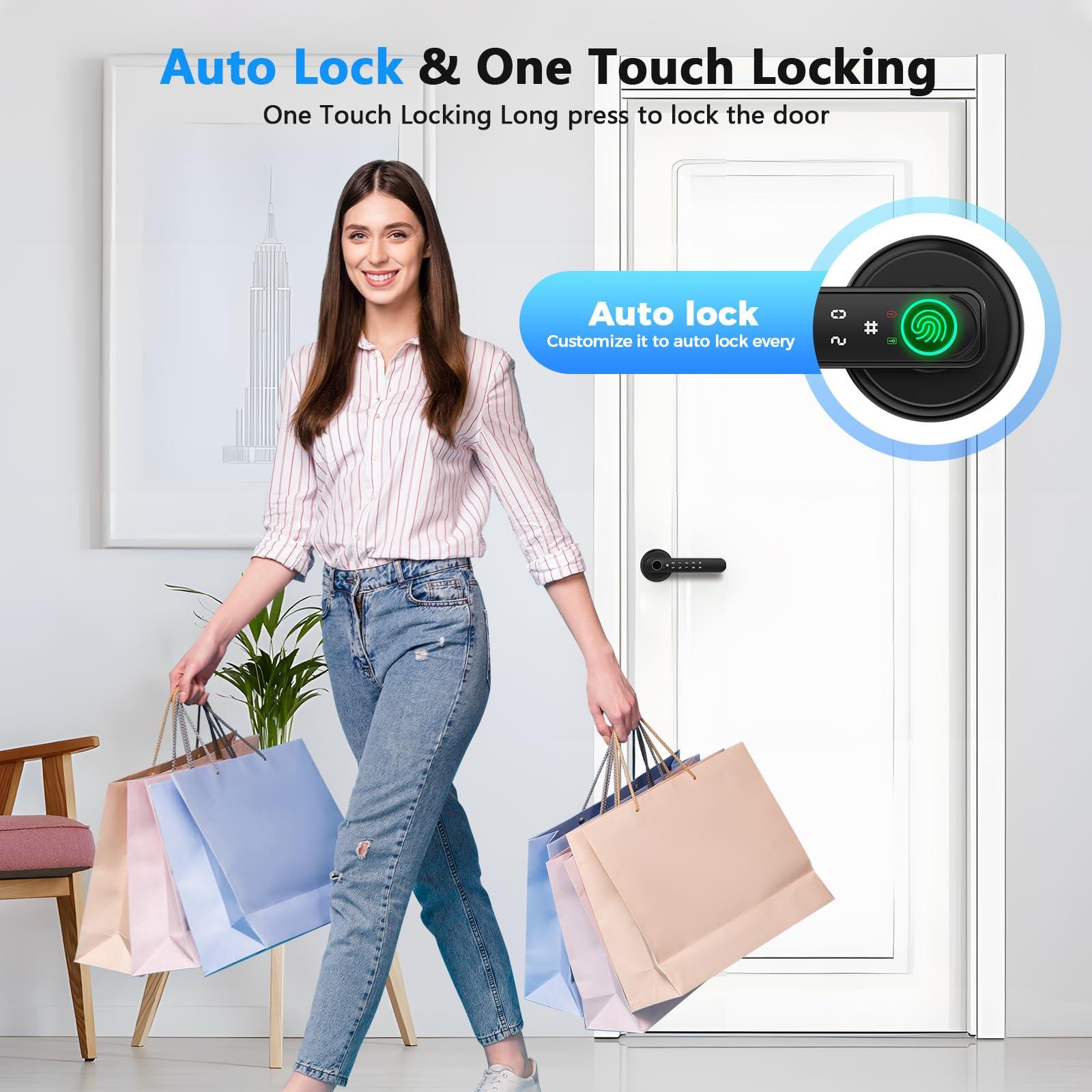 Fingerprint Door Lock, Smart Door knob, Biometric Door Lock, Bedroom Door knob with Code and App, Keypad Keyless Entry with Handle for Home Hotel Office Apartment - Image 6