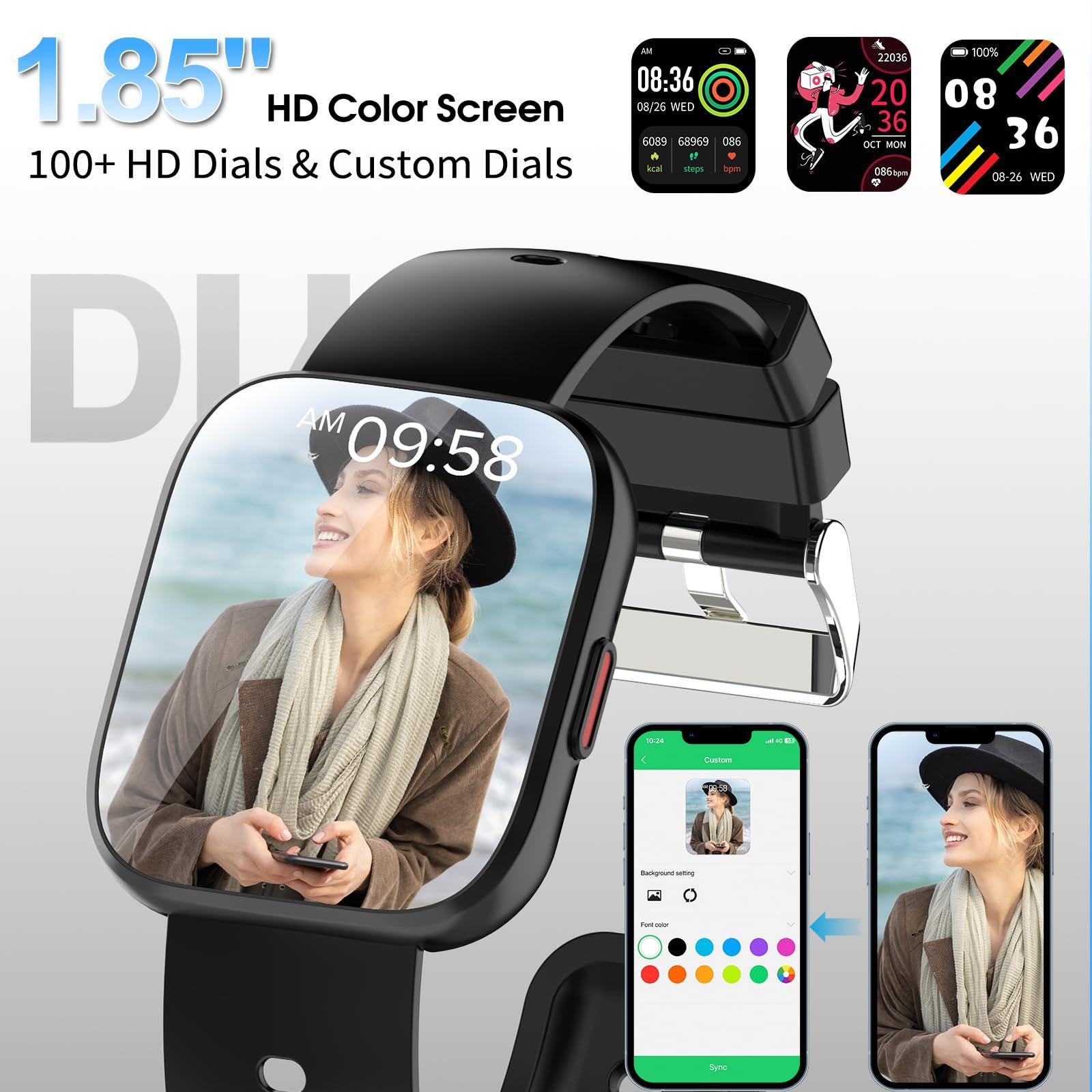 Smart Watch for Men Women Bluetooth Call, 1.85" HD Touch Screen Fitness Watch with Sleep Heart Rate Monitor, 112+ Sports Modes, IP68 Waterproof Activity Trackers for Android iOS, Black - Image 5