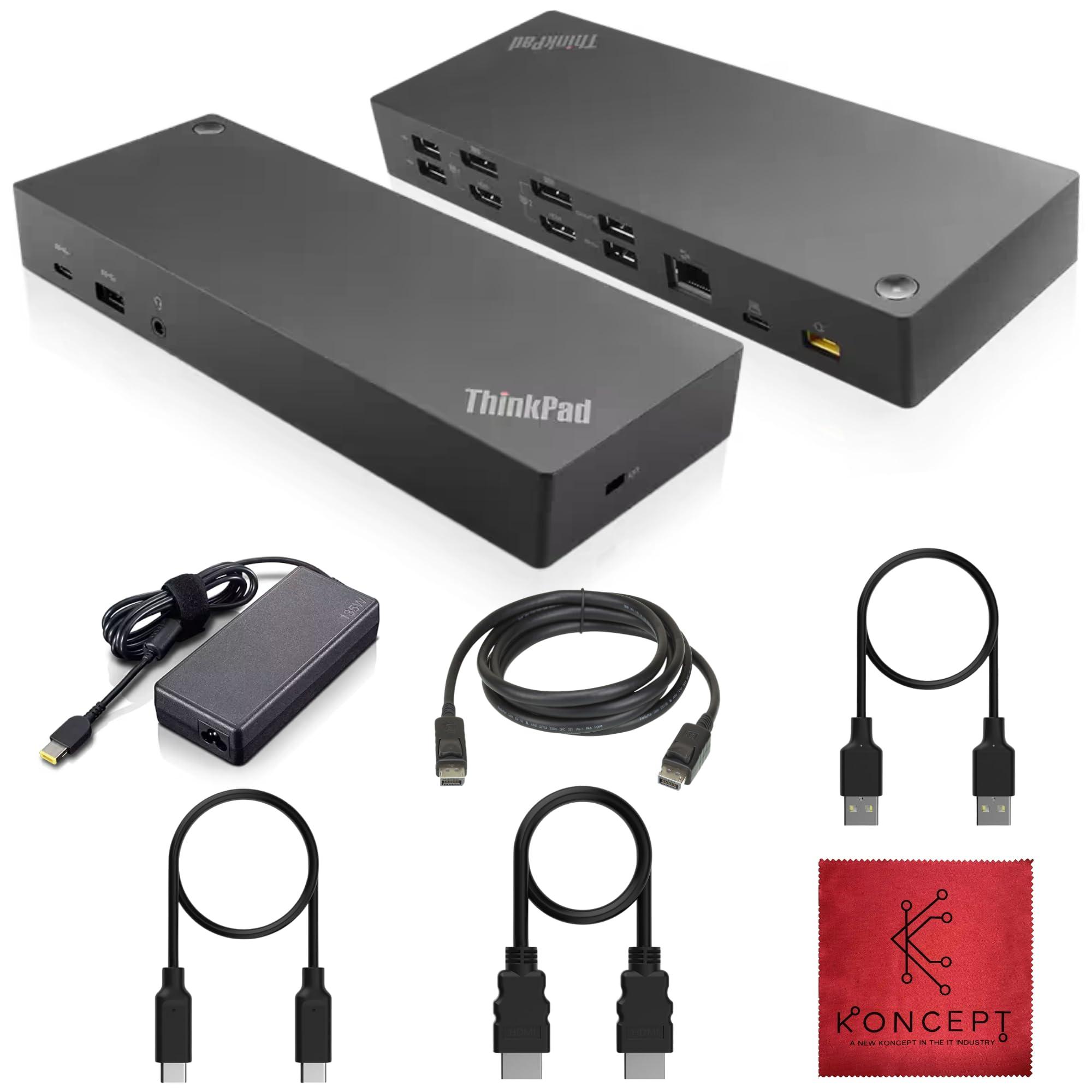 Lenovo 40AF0135US ThinkPad Docking Station Dual Monitor Hybrid USB-C with USB-A -1 Year Warranty - Supports 4K, with 135W, HDMI & DisplayPort Cable – Compatible with Windows (RENEWED)