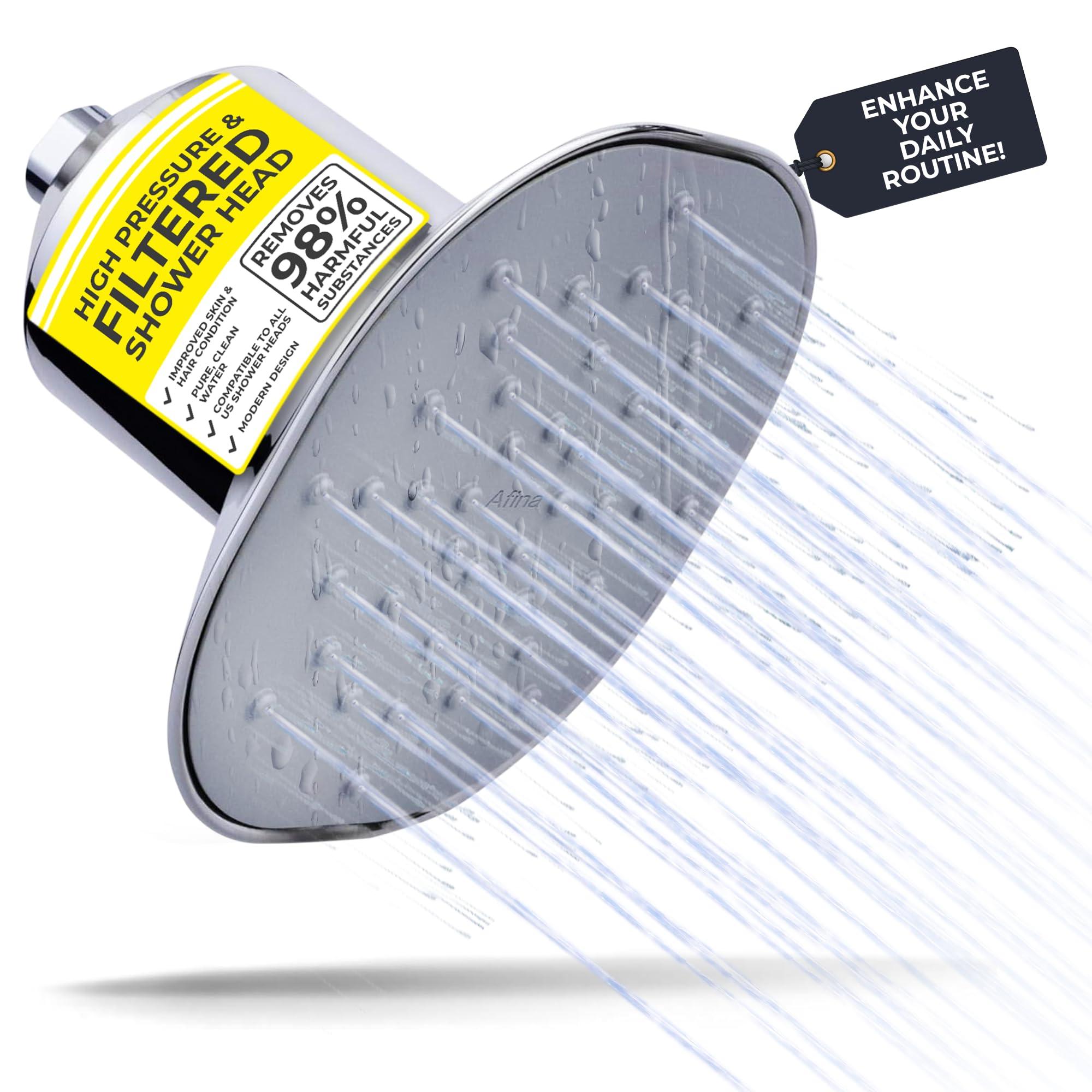 Afina Filtered Shower Head, Filter for Hard Water | Improves Skin & Hair by Reducing Chlorine & Heavy Metals from Hard Water | High Pressure Shower Filter Head for Hard Water (Chrome)