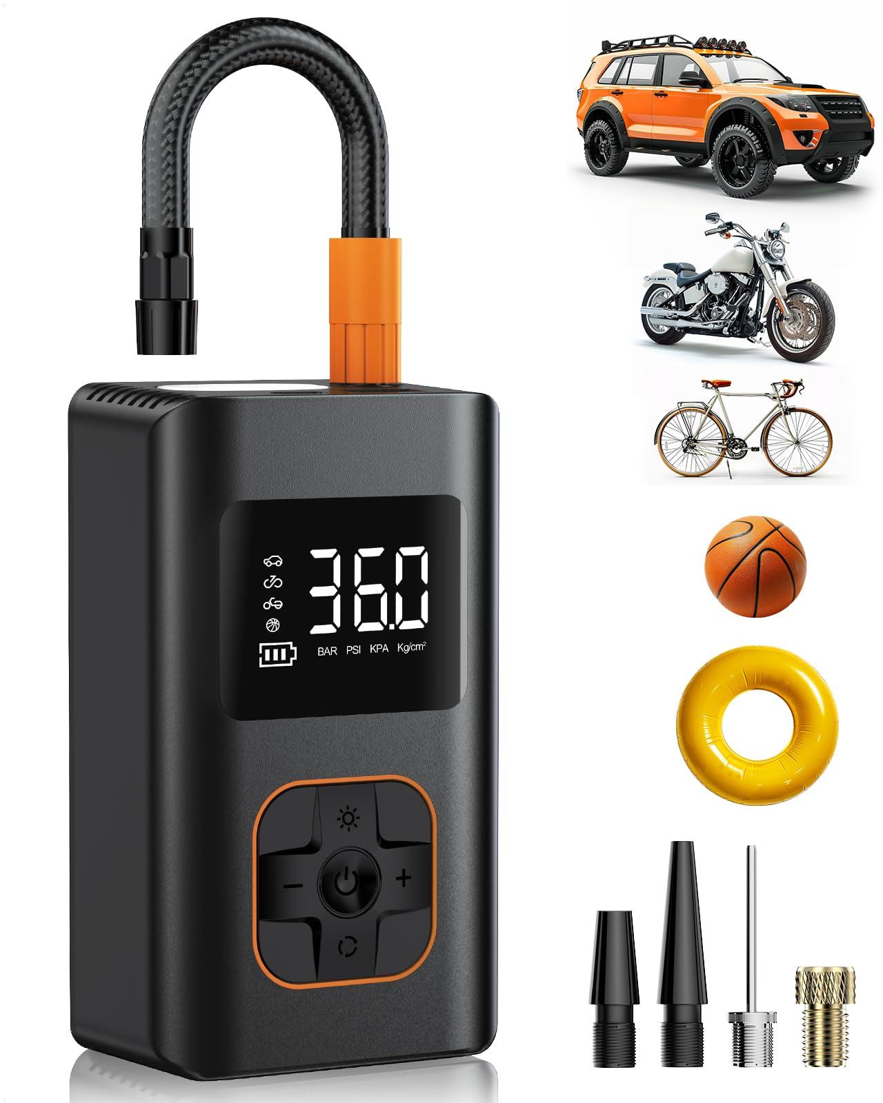 MEUCI Tire Inflator Portable Air Compressor, 8000mAh Cordless Air Pump for Car Tires, 150 PSI Electric Bike Tire Pump with LED Light and Digital Pressure Gauge for Motorcycle, Auto, Ball, Bicycle