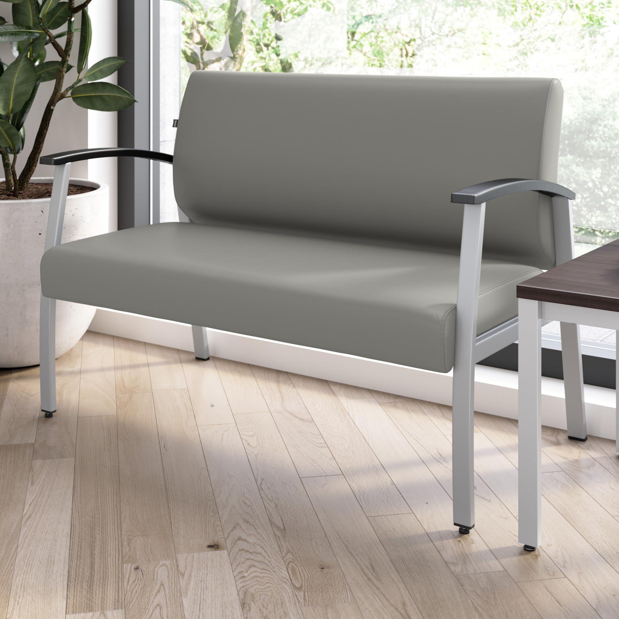 Bush Business Furniture Arrive Waiting Room Loveseat with Arms in Light Gray Vinyl, Reception Area Seating for Office and Lobby - Image 2