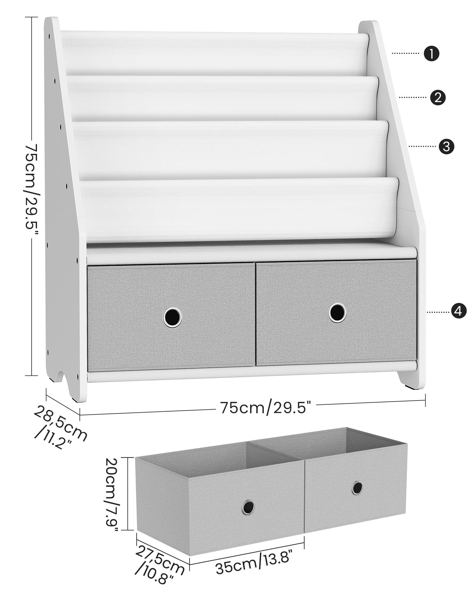 CHOEZON Kids Bookshelf and Toy Storage, 4 Tier Large Capacity Kids Book Rack, Sling Kids Bookcase, for Kids Room, Nursery, Playroom, White and Gray MCW06WT - Image 2