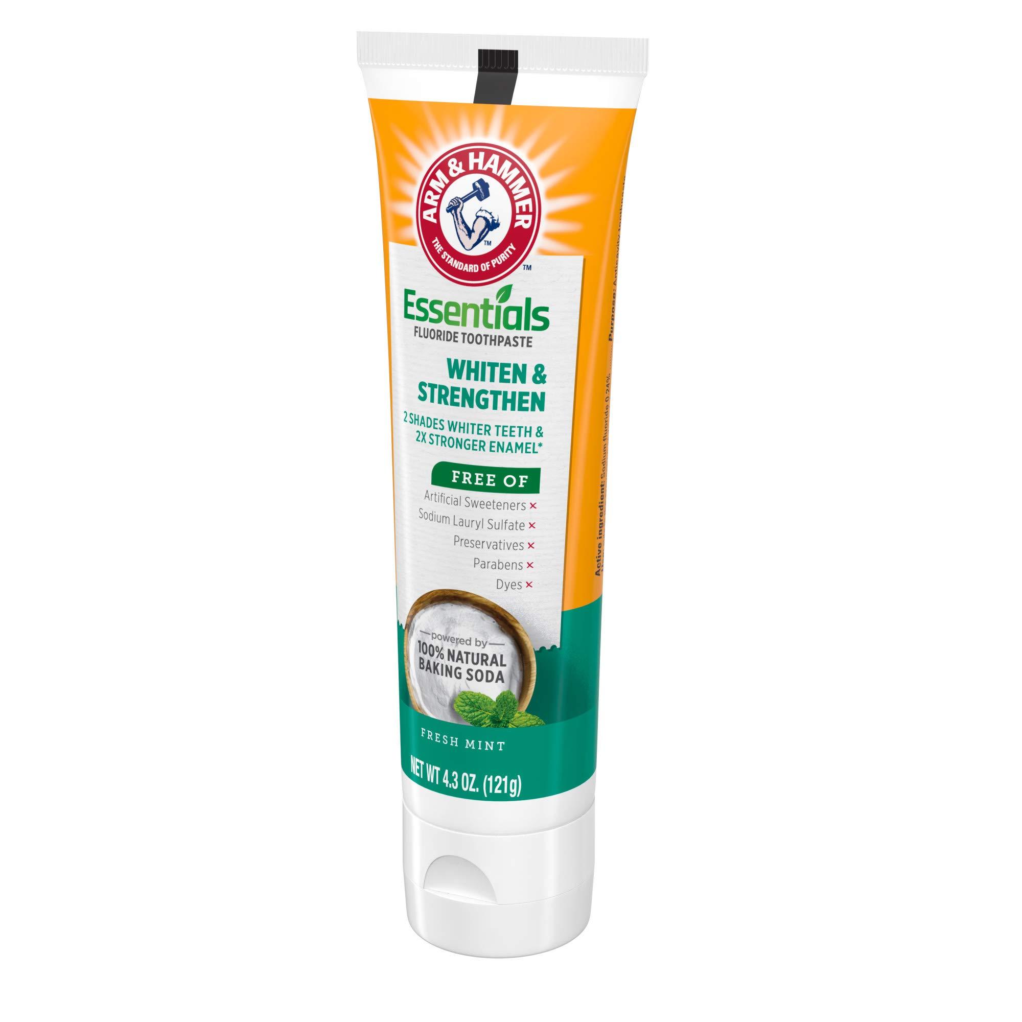 ARM & HAMMER Essentials Whiten & Strengthen Fluoride Toothpaste-4 Pack of 4.3oz Tubes, Fresh Mint- 100% Natural Baking Soda- Fluoride Toothpaste - Image 10