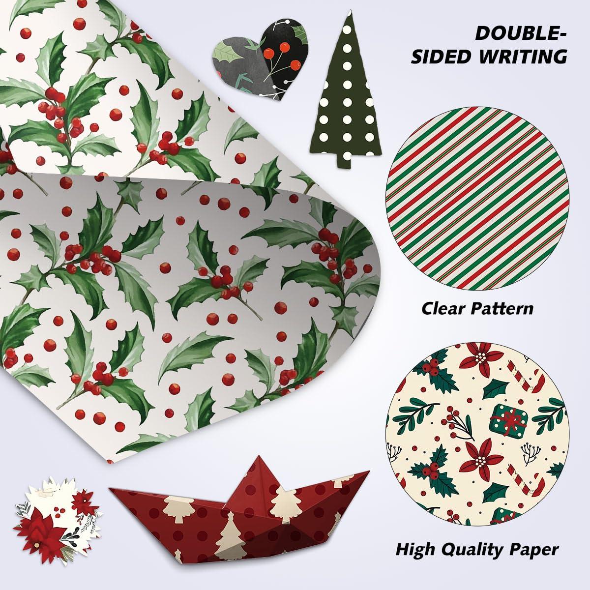 Christmas Pattern Paper Pad Red Green Textured Scrapbook Double Sided Folded Flat Xmas Craft Paper for DIY Background Card Making Scrapbooking Photo Album - Image 7