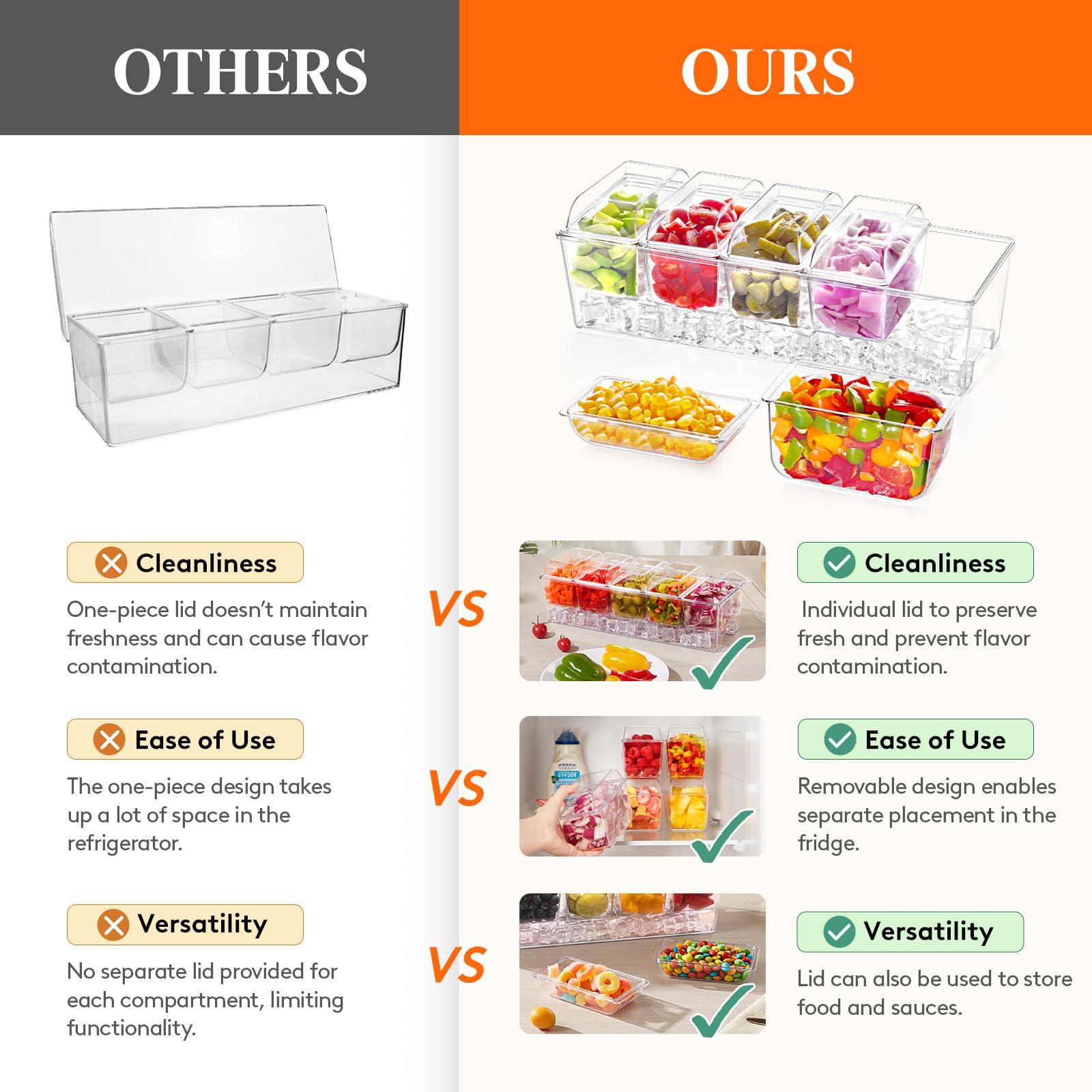 Lifewit Ice Chilled Condiment Caddy with 5 Containers(2.5 cup), Condiment Server with Separate Lids, Serving Tray Platter with Removable Dishes for Bar Accessories, Fruit, Salad, Taco, Party Garnish - Image 4