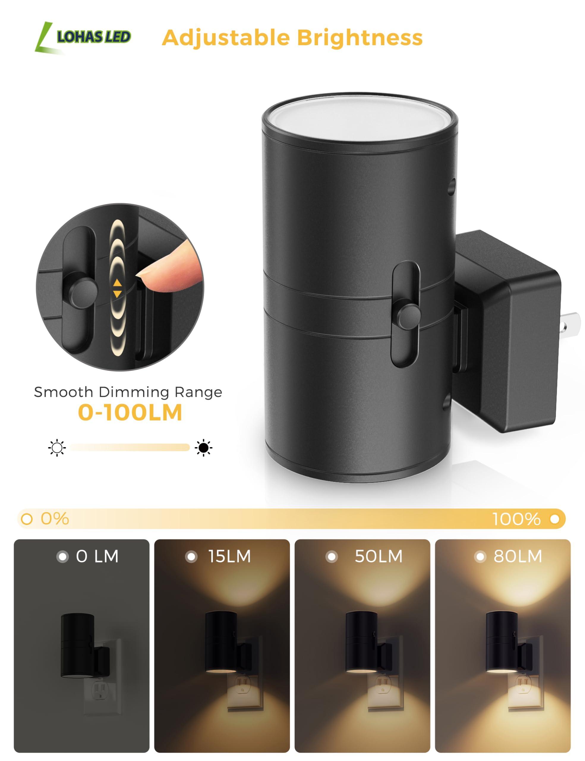 L LOHAS LED Night Light Plug in, Modern Night Lights Plug into Wall, Dusk to Dawn Sensor, Soft White 3000K, 0-100LM Adjustable Brightness, Dimmable Night Lights for Hallway Bedroom Stairway, 2 Pack - Image 3