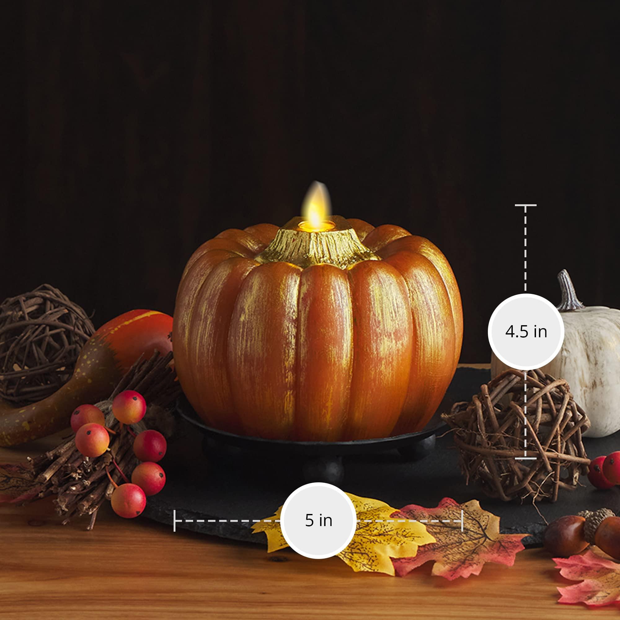 Luminara - Flameless Halloween LED Candle Battery Operated Moving Flame - Metallic Gold Orange Pumpkin - Pack of 1-5x4.5 - Unscented Indoor Use - Image 6
