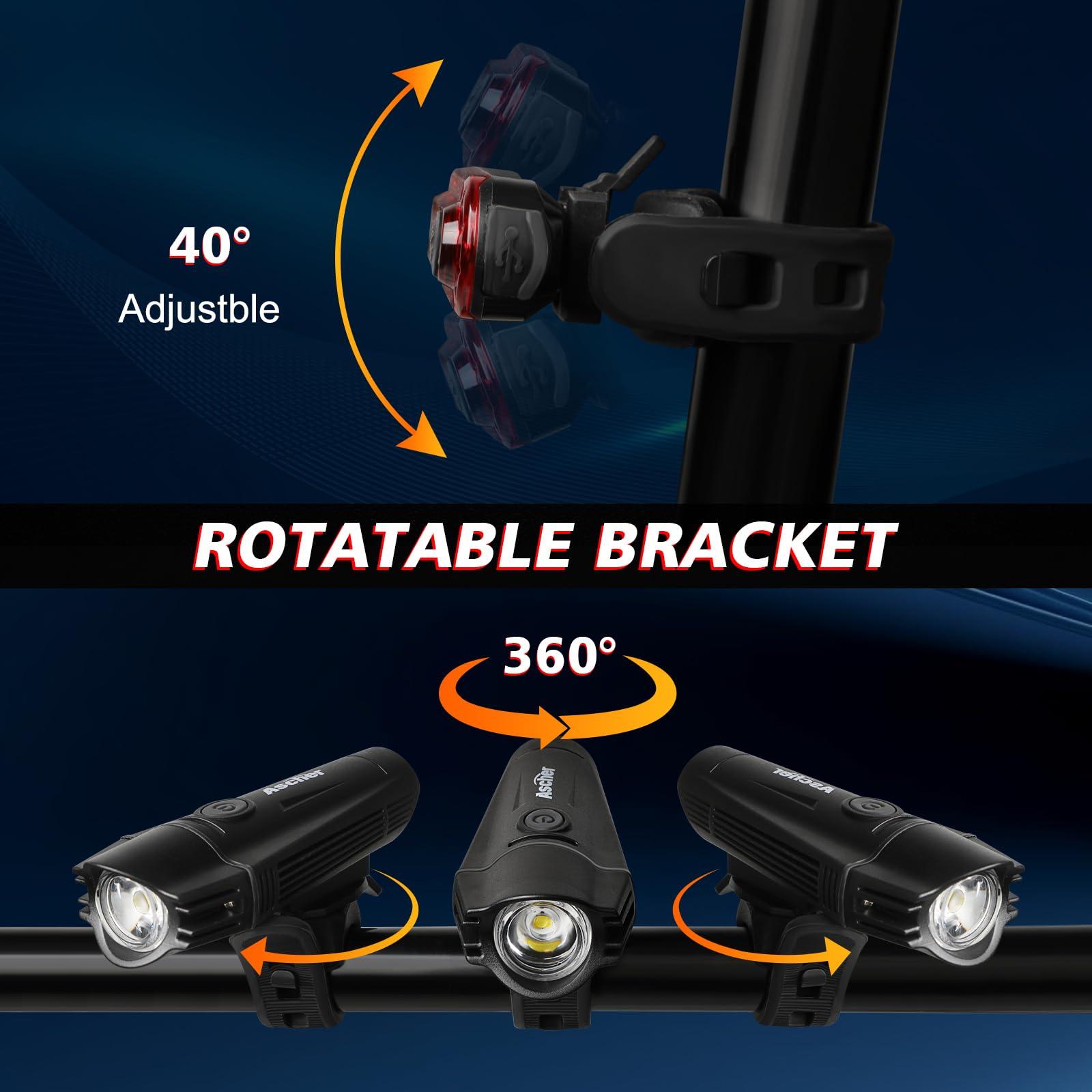 Ascher Ultra Bright USB Rechargeable Bike Light Set, Powerful Bicycle Front Headlight and Back Taillight, 4 Light Modes, Easy to Install for Men Women Kids Road Mountain Cycling Black - Image 8