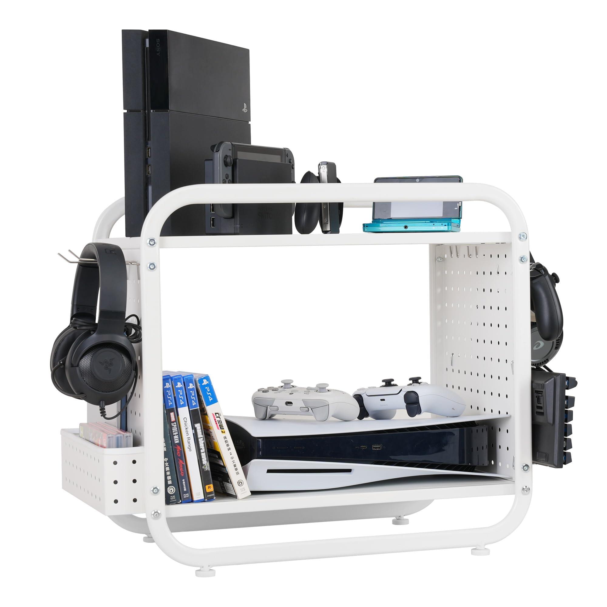 PLKOW Compact Video Game Storage Organizer, Xbox Stand Organizer for Consoles, Controllers, Headphones Xbox/PS5/PS4/Switch Accessories, Video Game Storage Rack, Black - A Great Gift for Gamers (White)