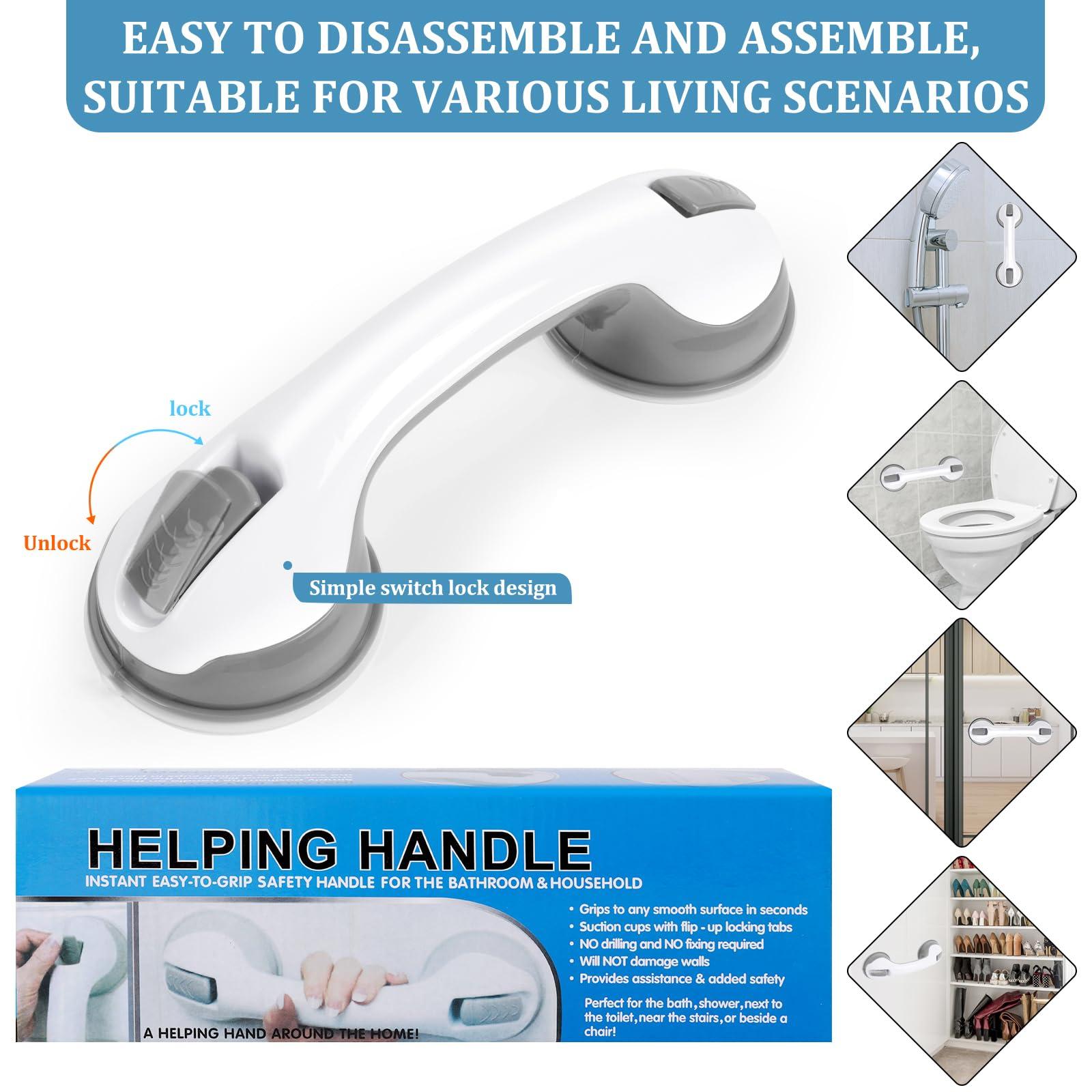 Shower Handle 1 Pack Grab Bars for Bathtubs & Showers, 12 inch Grab Bars for Bathroom with Strong Hold Suction Cup, Balance Bar Safety Hand Rail for Injury, Senior, Elderly Grey - Image 3