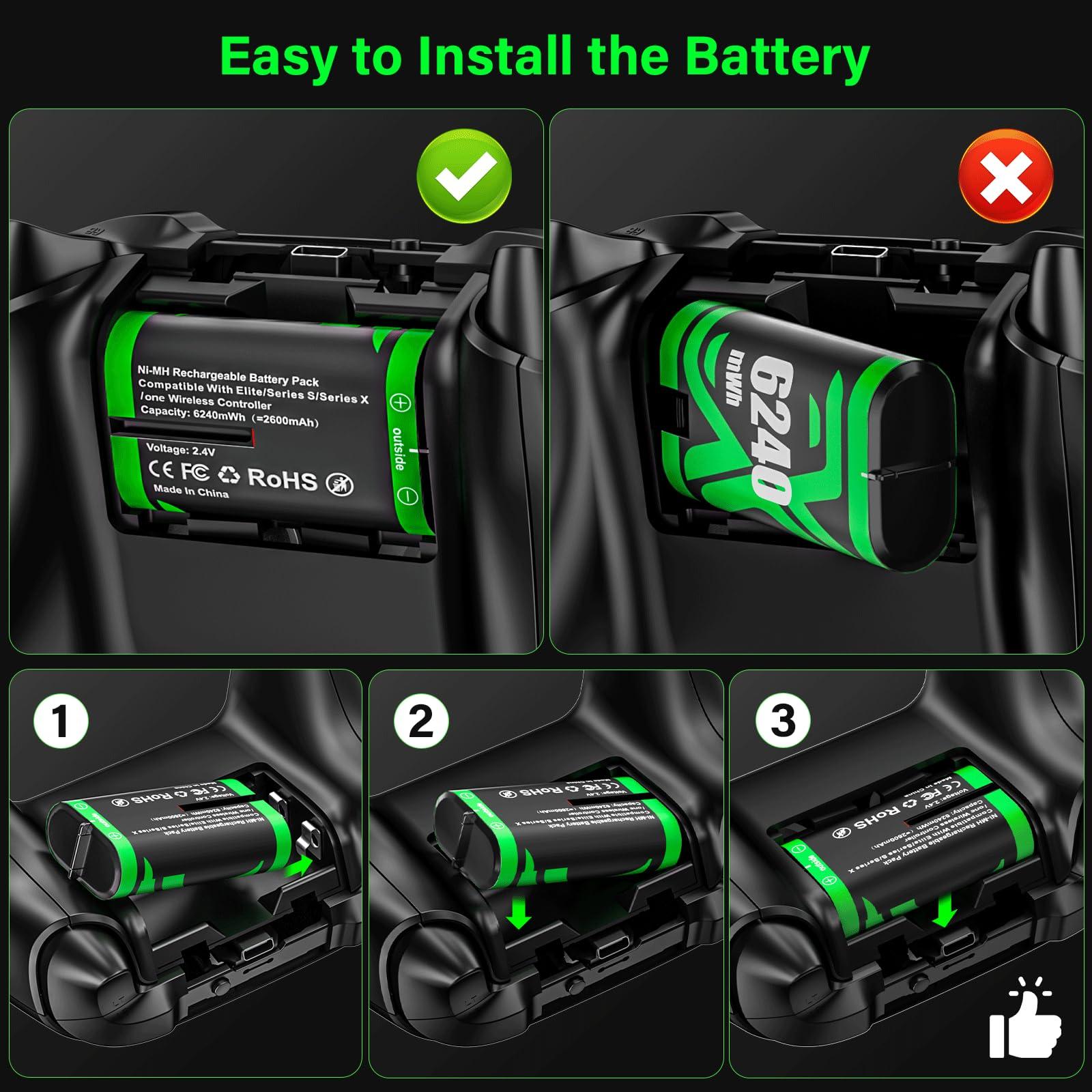 Rechargeable Xbox Controller Battery Pack for Xbox one/Xbox One S/Xbox One X/Xbox One Elite/Xbox Series X|S, 4x6240mWh Batteries Pack for Xbox Accessories Kits, Xbox Rechargeable Battery Pack(4 Pack) - Image 7