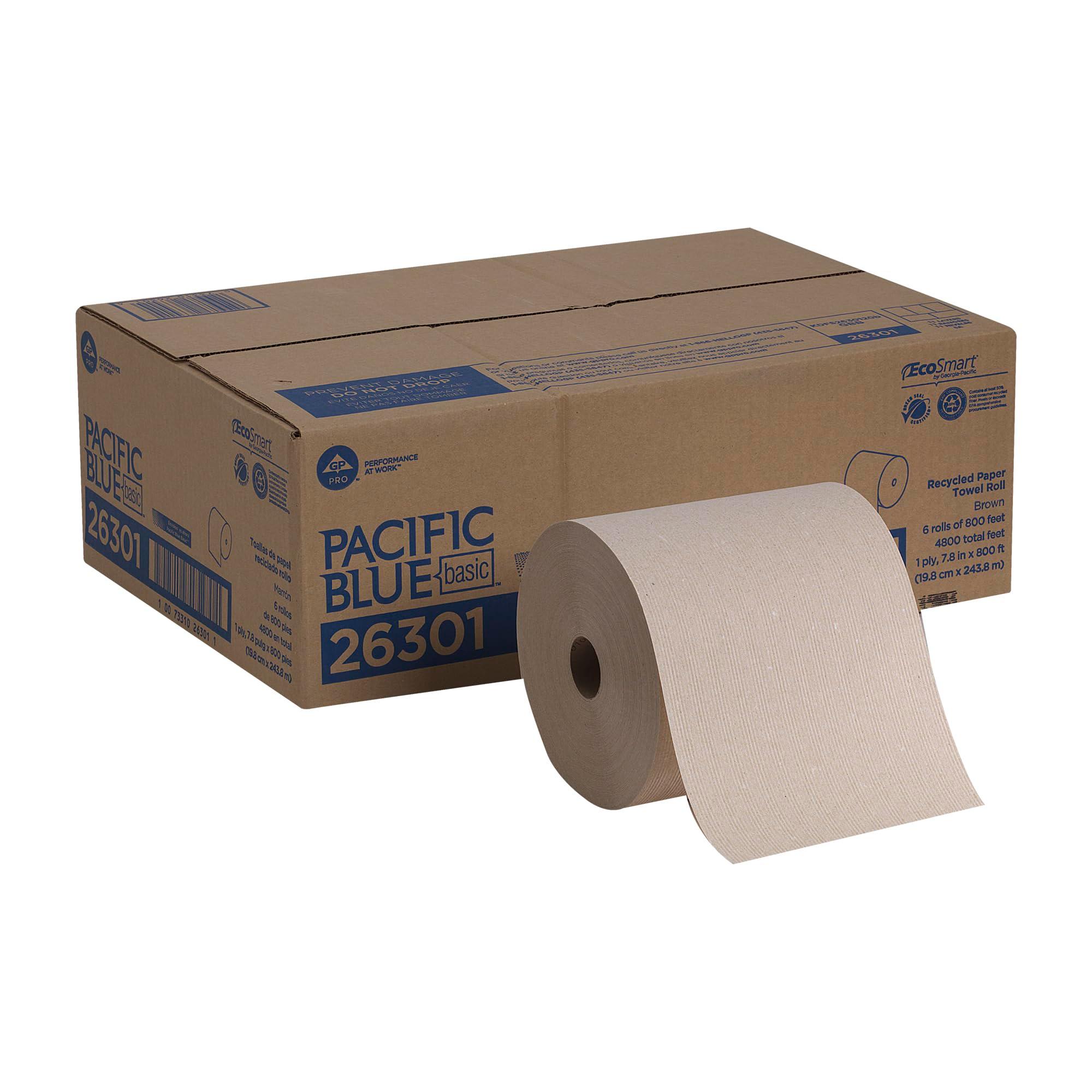 Pacific Blue Basic Recycled Hardwound Paper Towel Rolls by GP PRO (Georgia-Pacific), Brown, 26301, 800 Feet Per Roll, 6 Rolls Per Case - Image 2