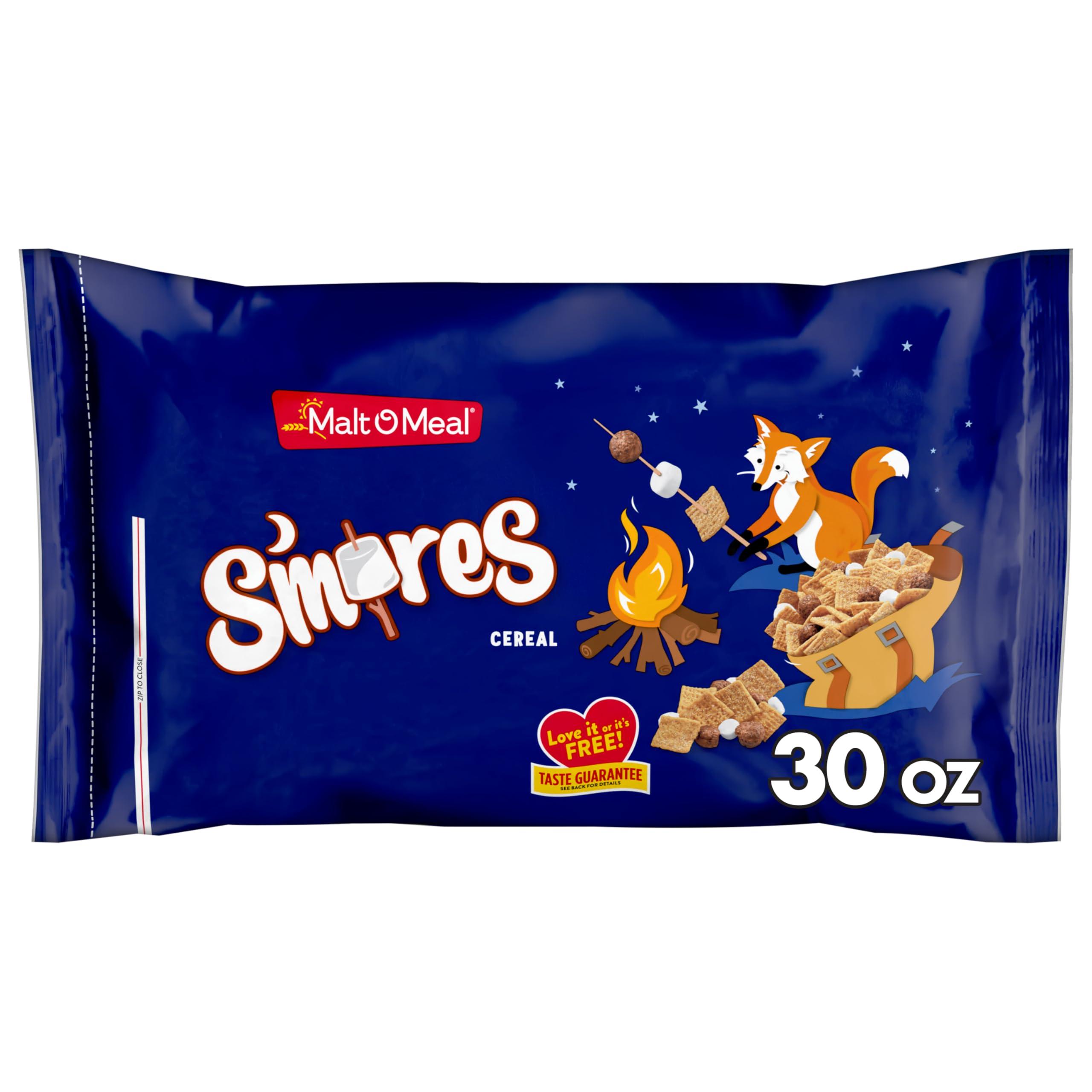 Malt-O-Meal S'mores Breakfast Cereal, Chocolatey Puffs and Marshmallow Bits, Large Cereal for Family, 30 OZ Resealable Bag