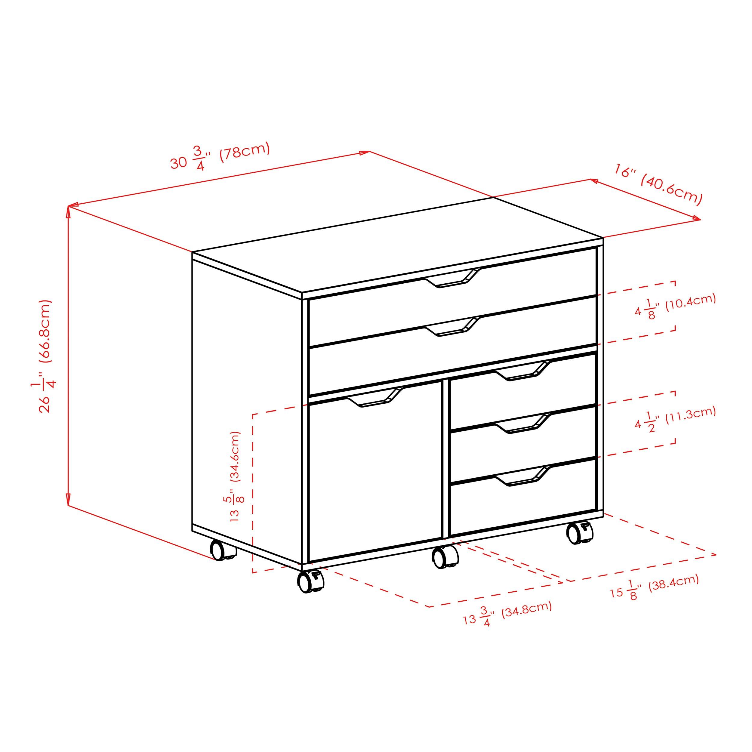 Winsome Halifax 3-Section Mobile Cabinet with 5 Drawers, for Living Room, Home Office, White - Image 3