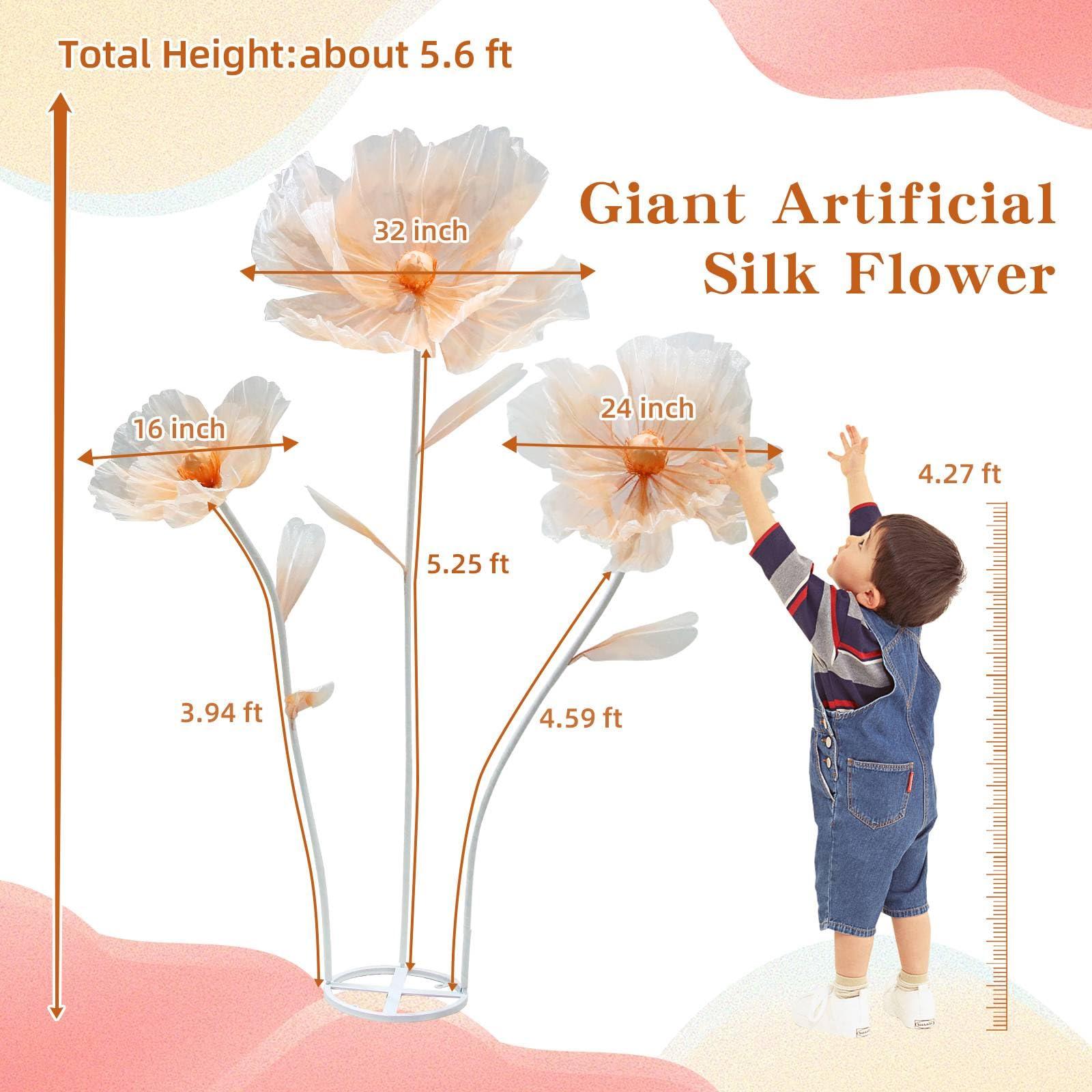 YOFNIRG Giant Flowers for Decoration,Wedding Reception Essential Decoration,5.6 Ft Big Artificial Silk Flower with Stems and Stands,Party Banquet Background Decor，Home Decor（Orange Champagne） - Image 2