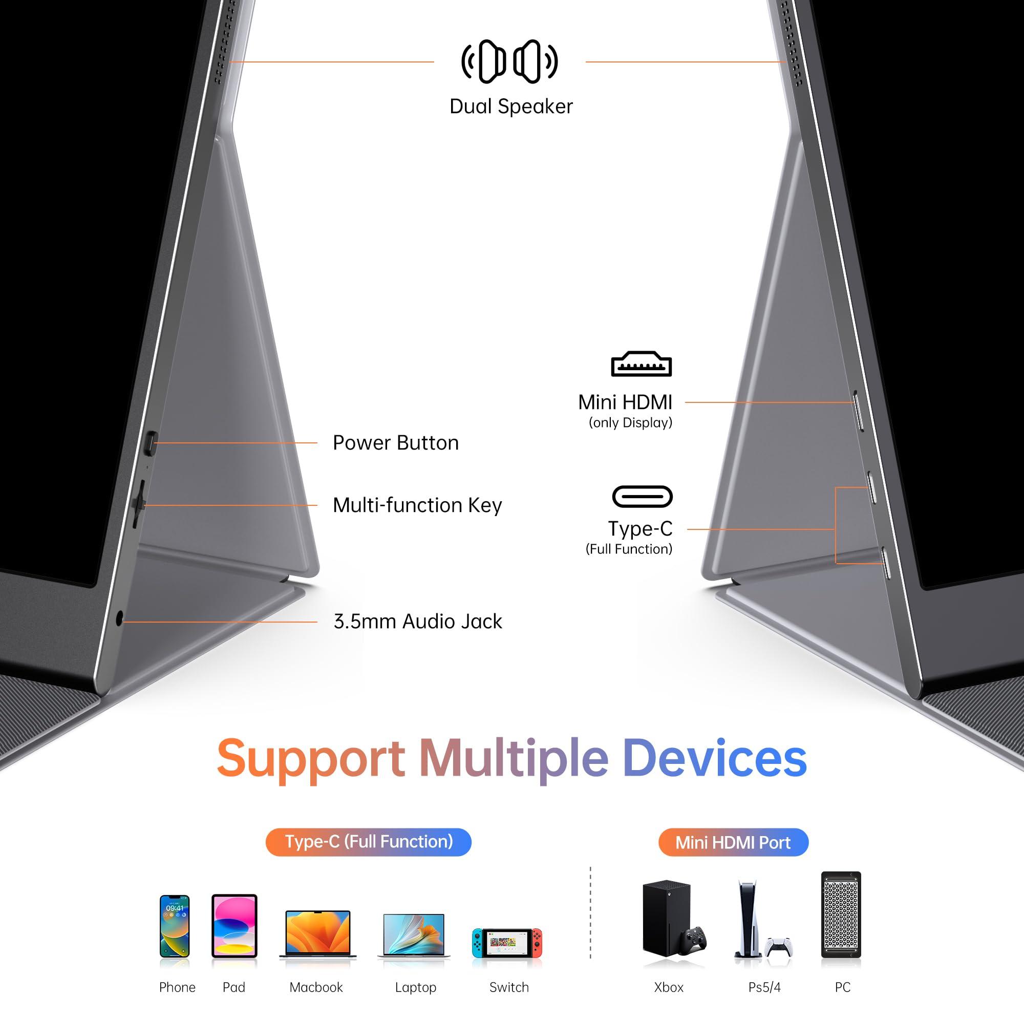 ForHelp 15.6inch Portable Monitor,1080P USB-C HDMI Second External Monitor for Laptop,PC,Mac Phone,PS,Xbox,Swich,IPS Ultra-Thin Zero Frame Gaming Display/Premium Smart Cover - Image 5