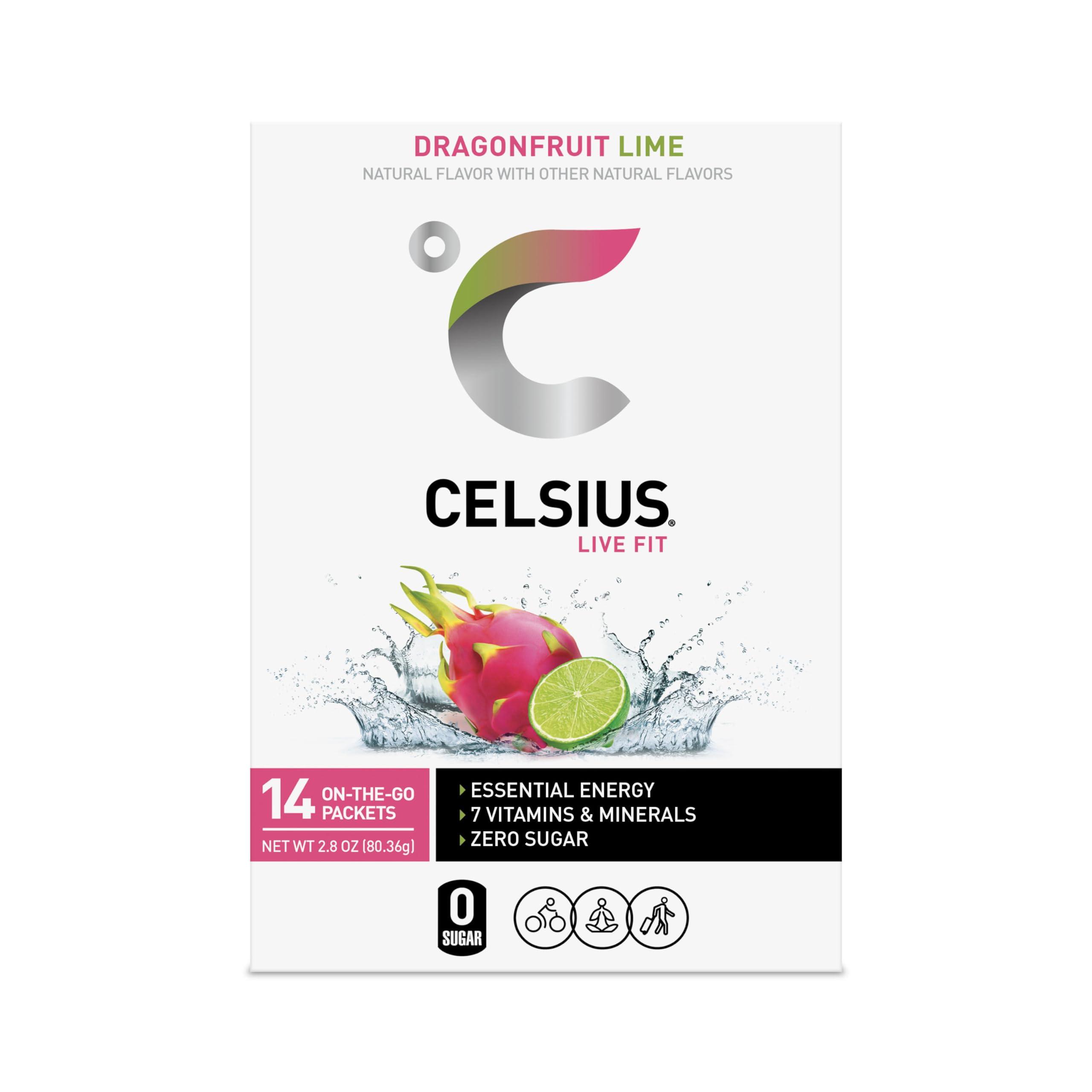 CELSIUS® On-the-Go Powder Sticks Dragonfruit Lime, Essential Energy 2.8 Oz (14 Sticks per Pack) - Image 4