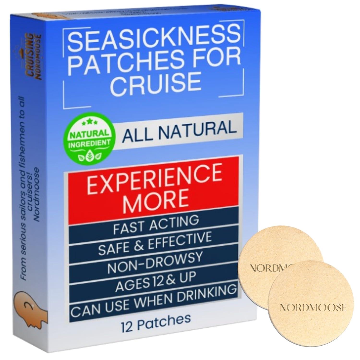 Nordmoose Sea Sickness Patches for Cruise - All Natural Motion Sickness Relief for Cruise - Non Drowsy Behind Ear Seasickness Solution for Cruise