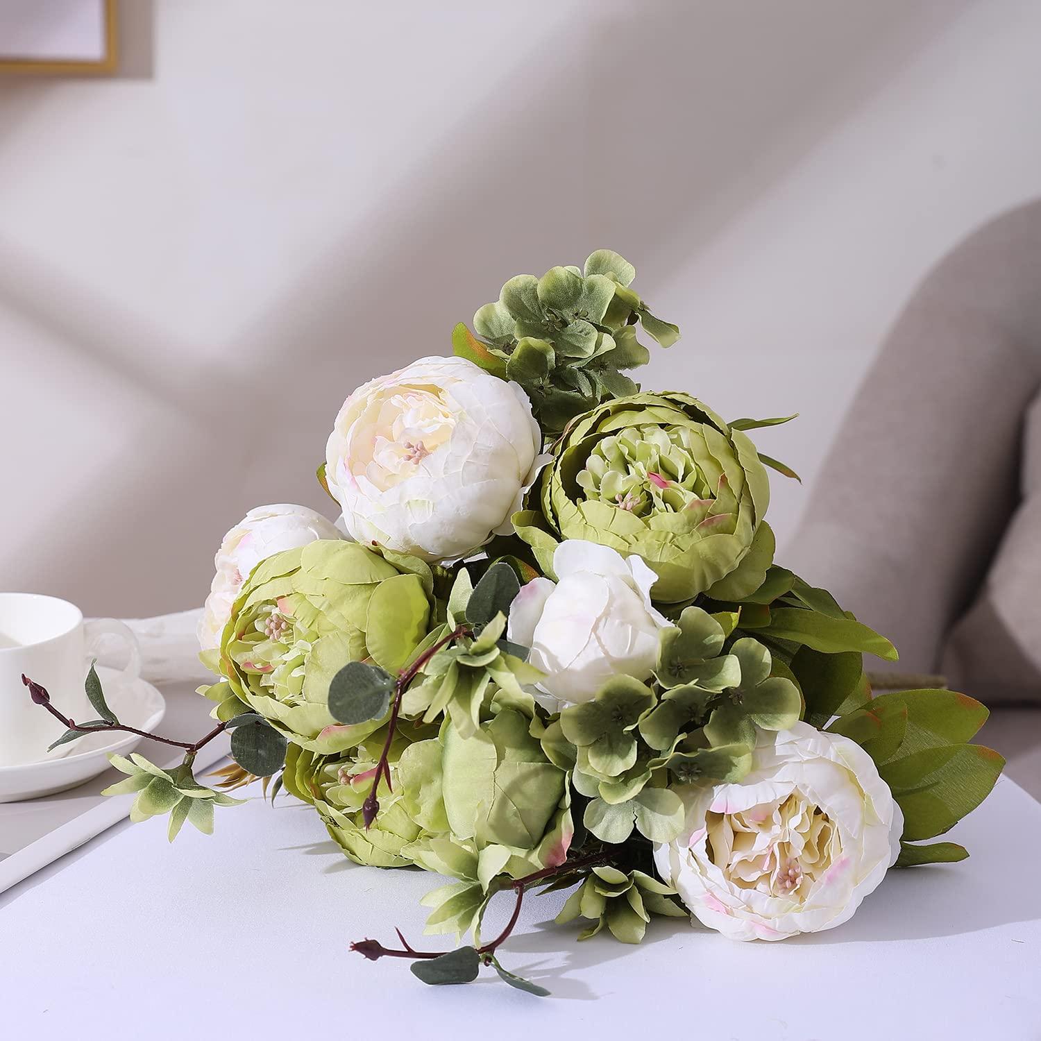 Duovlo Fake Flowers Vintage Artificial Peony Silk Flowers Wedding Home Decoration,Pack of 1 (New Green) - Image 4