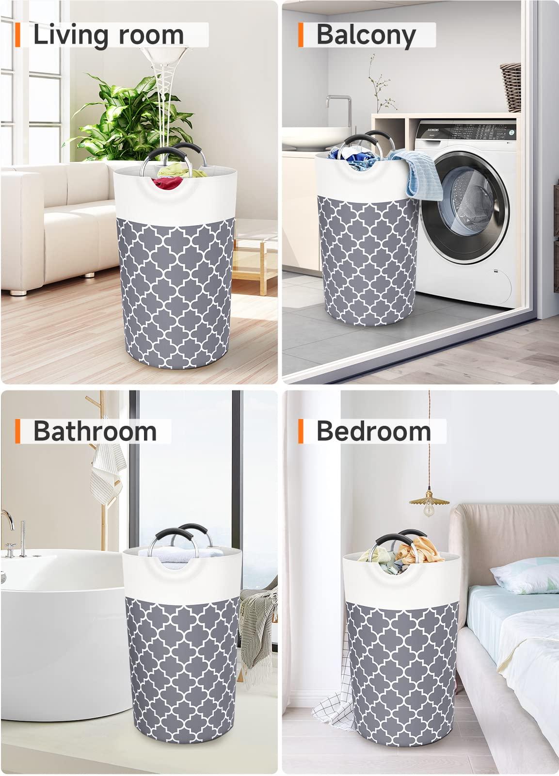Fabspace Large Laundry Basket Laundry Hamper Bag Washing Bin Clothes Bag Collapsible Tall with Handles Waterproof Travel Bathroom College Essentials Storage for College Dorm, Family (Grey) 82L - Image 7