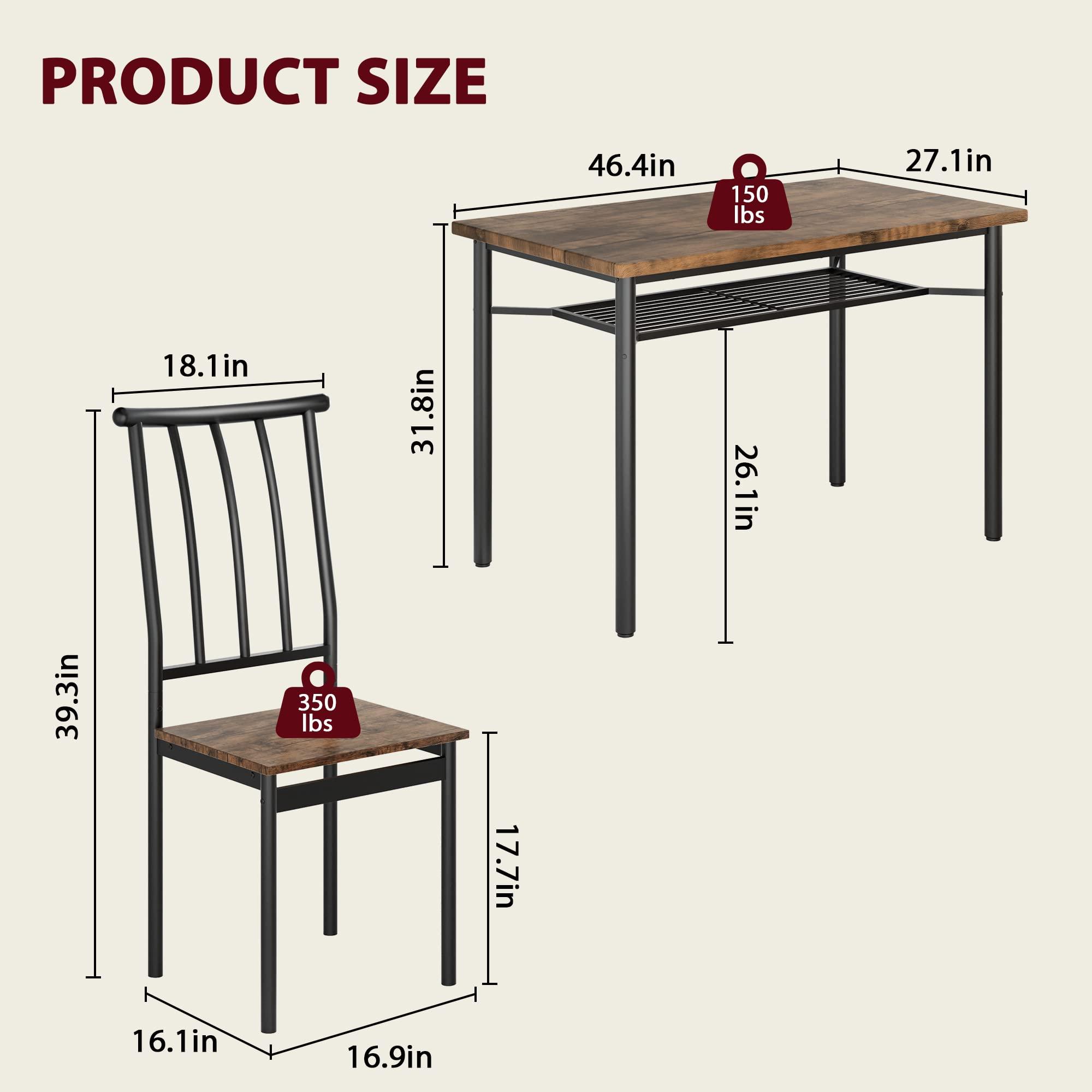 CABIHOME Dining Table Set for 4, Rectangle Kitchen Table Set with Wine Rack, Sturdy Chairs, Rustic Brown - Image 2