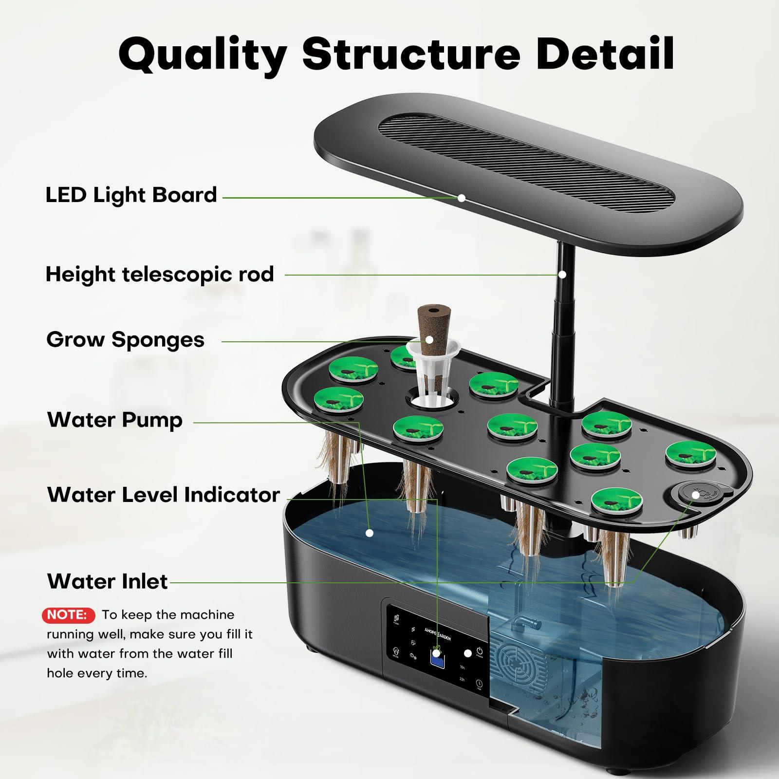Ahopegarden Hydroponics Growing System Kit Indoor Herb Garden with Grow Light 12 Pods, with LCD Touch Panel Hydroponic Planter, Planting Height Up to 17", Grower Harvest Fresh Veggie Lettuce, Black - Image 7