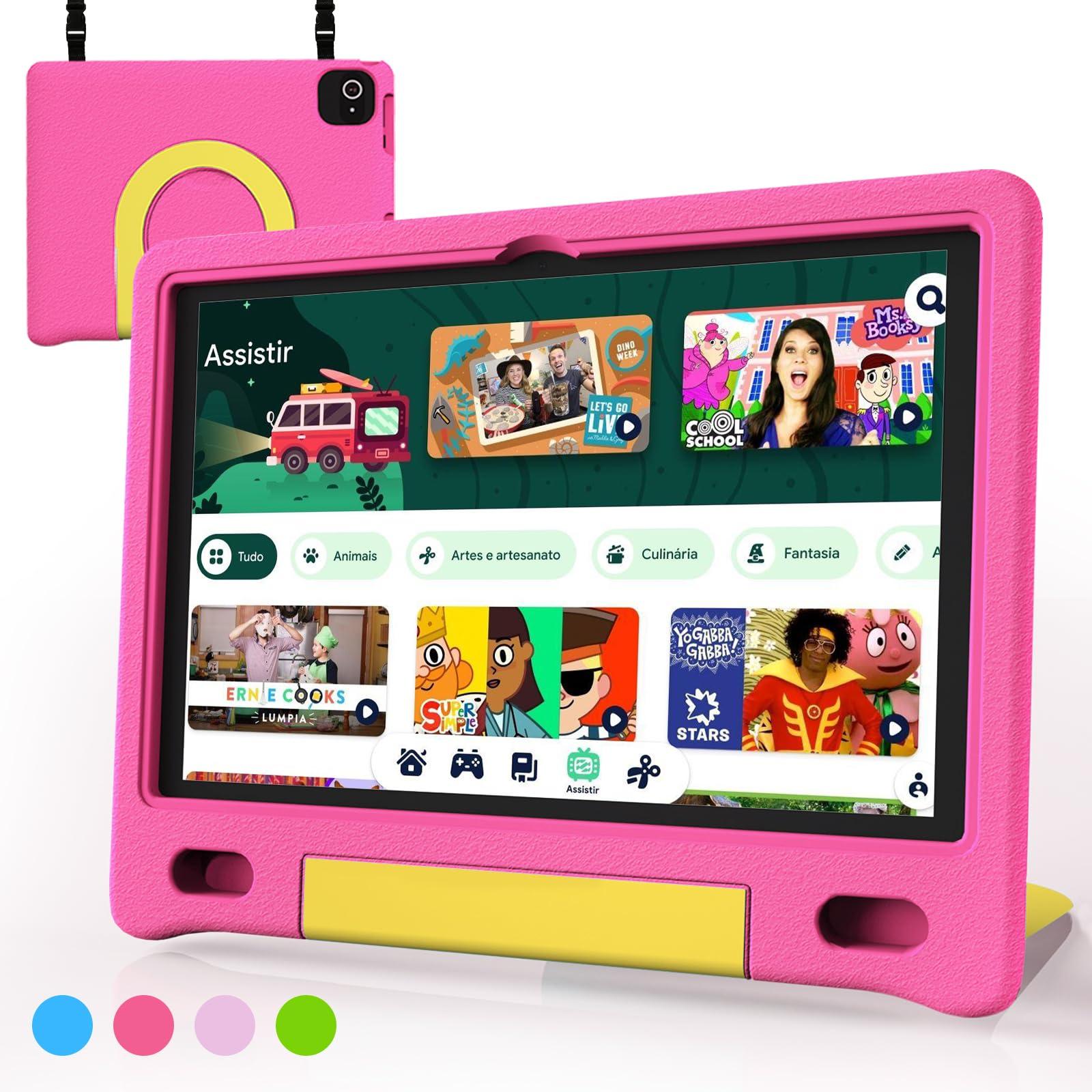 VNEIMQN Kids Tablet, 10.1 Inch Tablet for Kids, Android 14, 64GB, Octa-Core CPU, WiFi, Big Battery, Kids Conten, Parental Control, HD Display Children Age 3-12, Bluetooth, Pink Shockproof Case