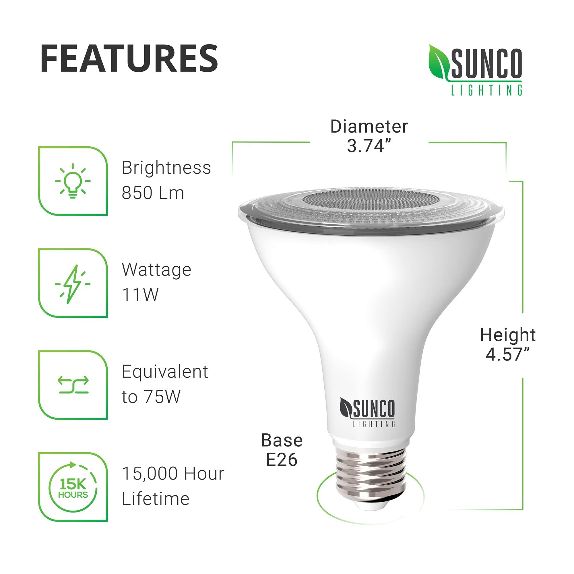 Sunco LED PAR30 Dusk to Dawn Light Bulb for Outside Porch, Patio, Backyard, 11W=75W, 850 LM, 2700K Soft White, Non-Dimmable, Photocell Sensor, UL 2 Pack - Image 3