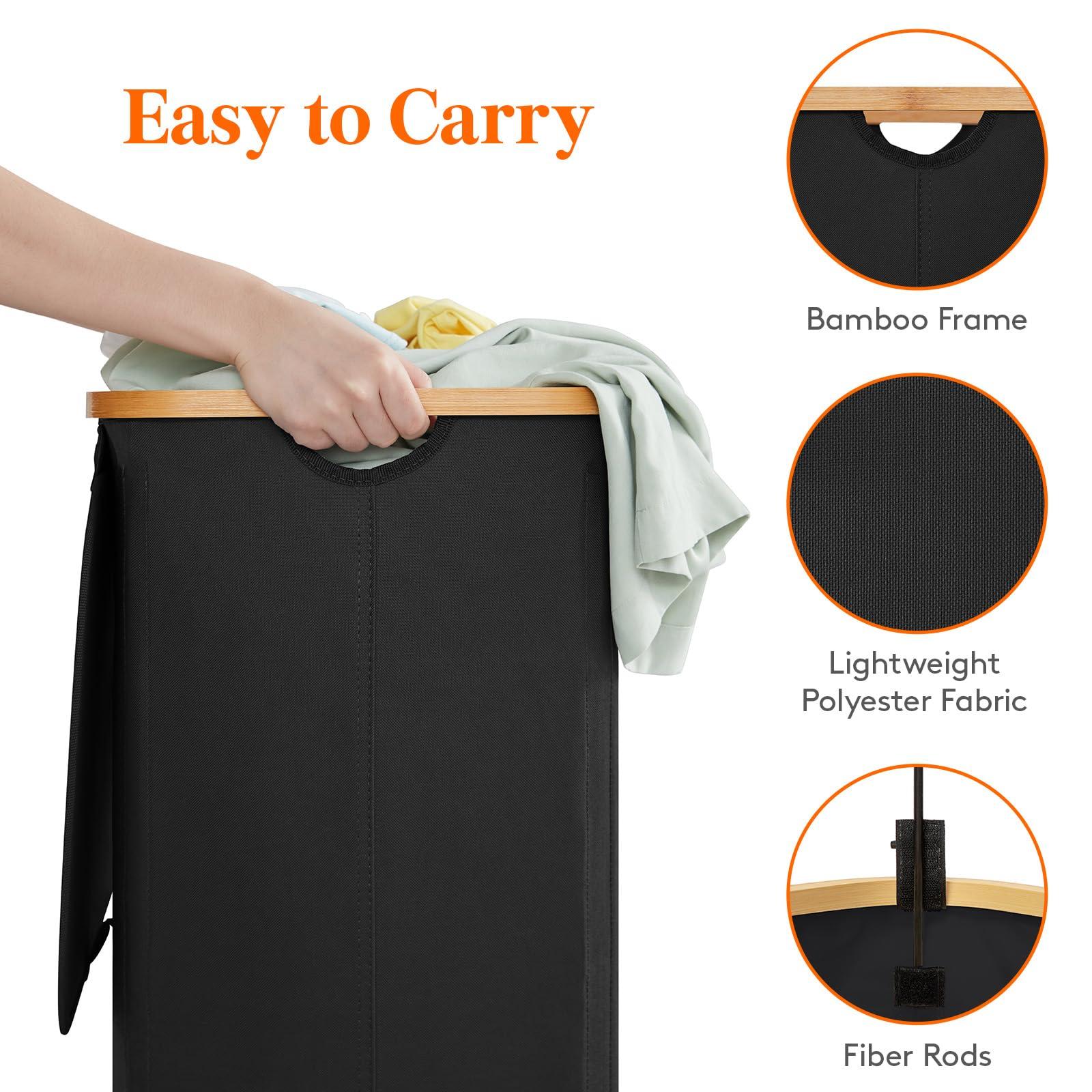 Lifewit 150L Double Laundry Hamper with Lid, Large Laundry Basket with Bamboo Handles and Removable Laundry Bags, Foldable Clothes Hampers for Laundry for Bedroom, Bathroom, Dorm, Laundry Room, Black - Image 4