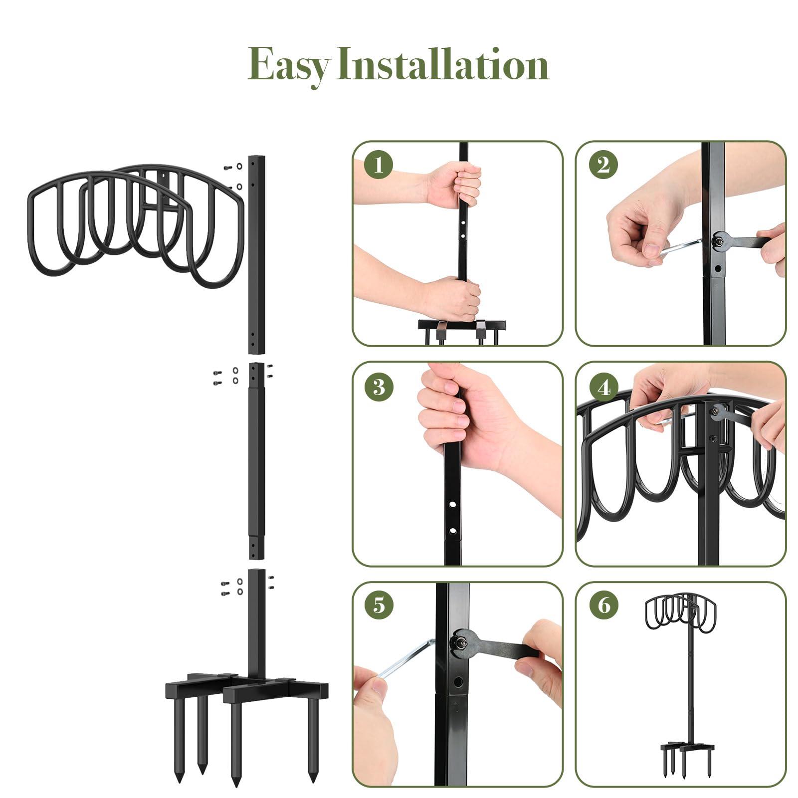 Winpull Garden Hose Holder Detachable Heavy Duty Metal Water Hose Hanger, Freestanding Hose Storage Stand Rack for Outside (Black) - Image 7