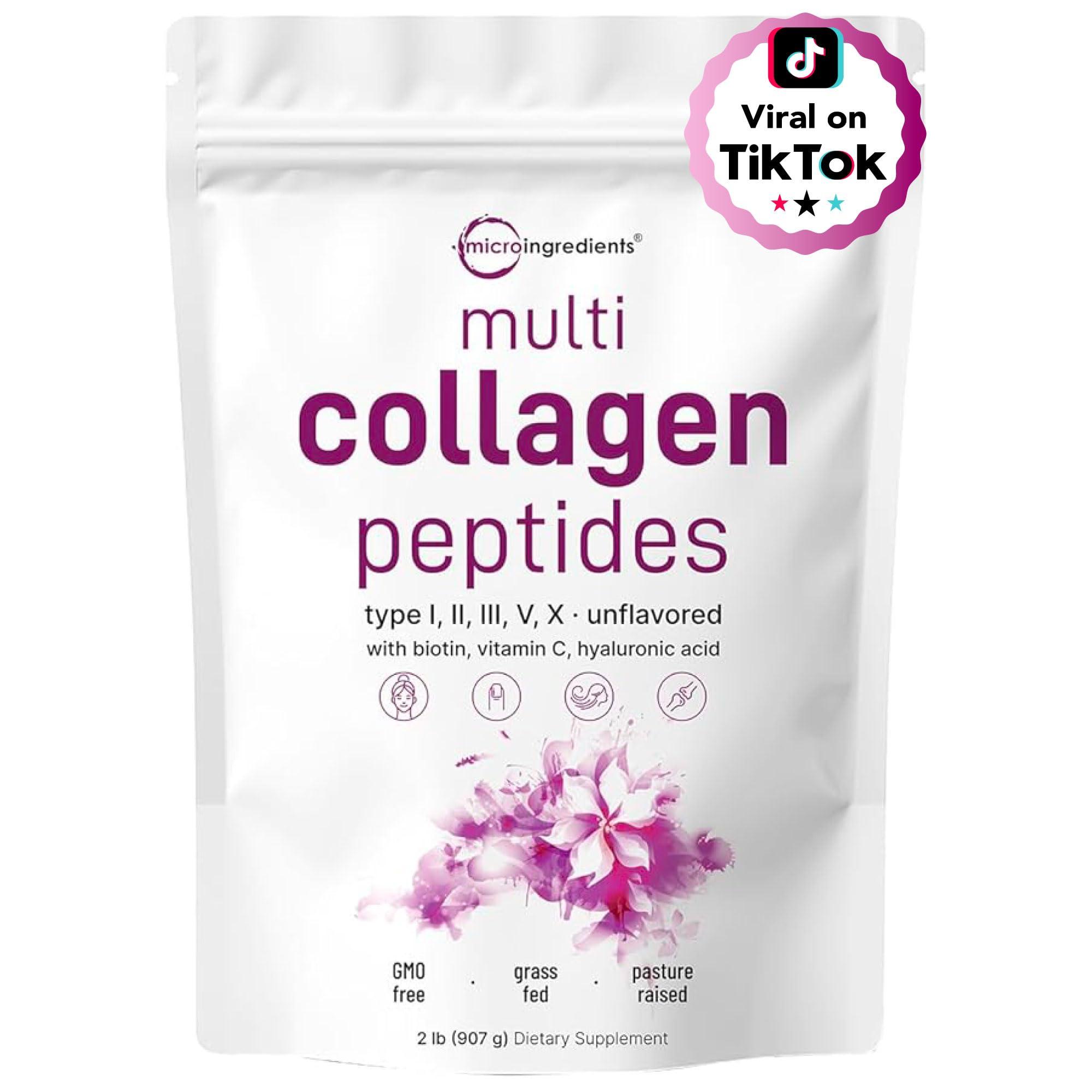 Micro Ingredients Multi Collagen Peptides Powder, 2lb | Type I, II, III, V, X + Biotin, Vitamin C & Hyaluronic Acid | Unflavored | Supports Hair, Skin & Joint Health | Keto, Non-GMO