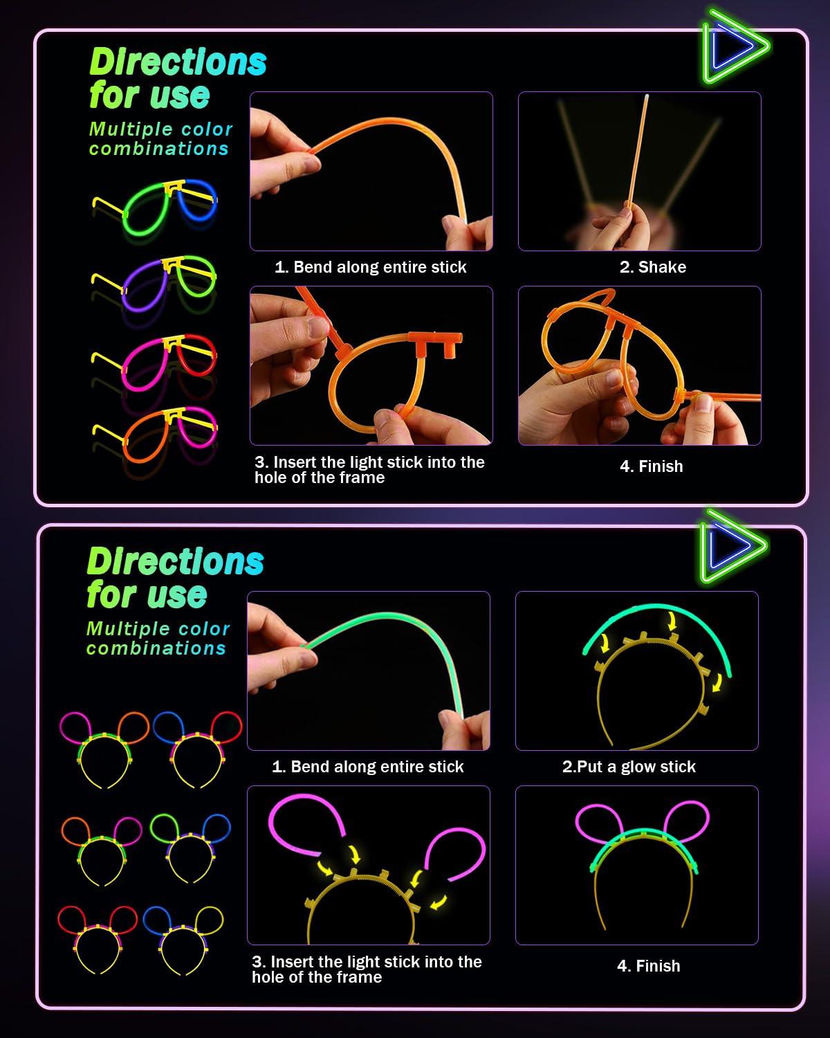 275 PCS Glow in the Dark Party Supplies for Kids Adults, Light Up Party Favors, Glow Sticks Bulk Party Pack Bracelets Finger Lights Glasses Headband LED Light Hair Wedding Birthday New Year Halloween - Image 4