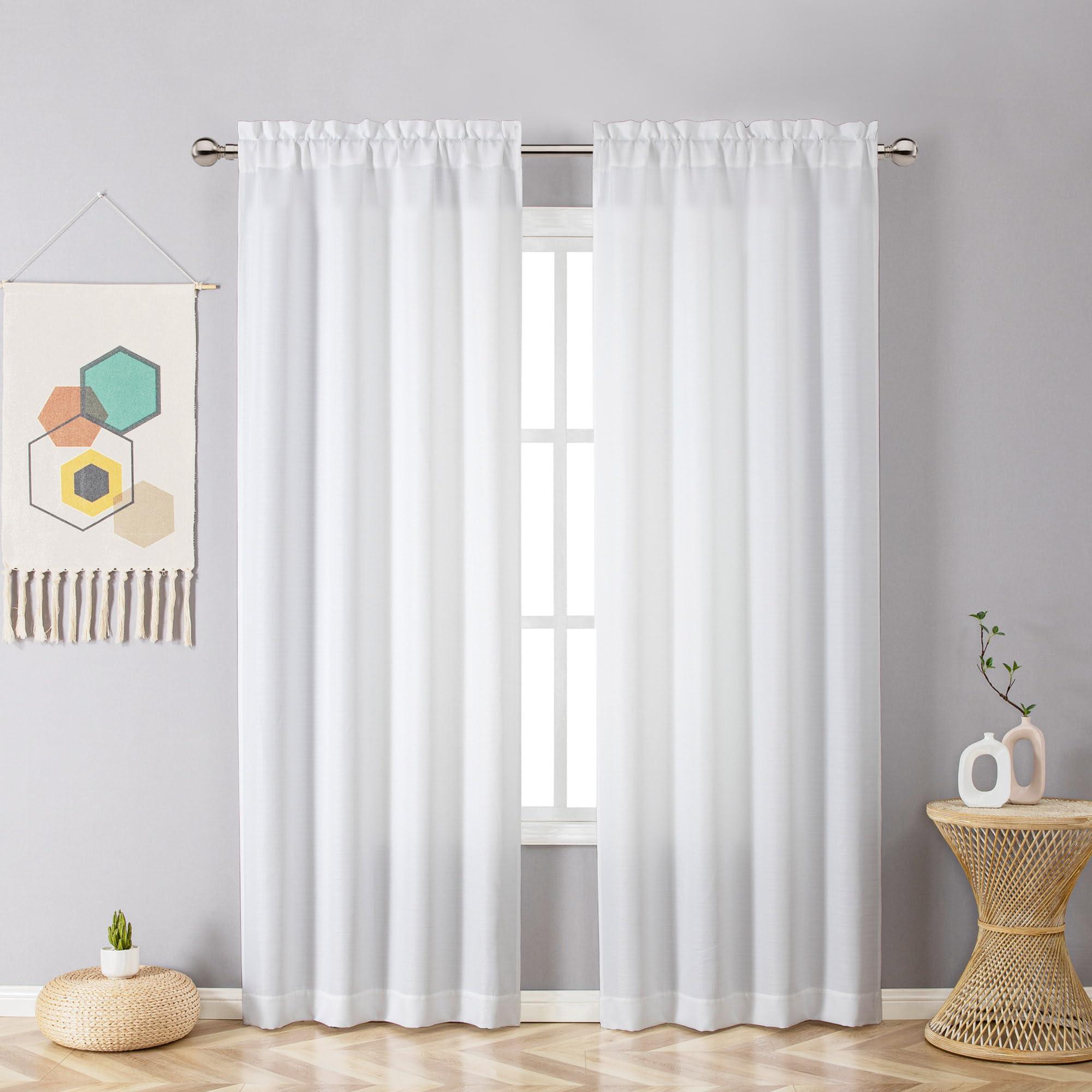 Chyhomenyc White Curtains 84 Inch Length 2 Panels Set, Faux Linen Textured Semi Light Filtering Soft Airy Farmhouse Curtain Drapes for Living Room Bedroom, Cortinas para Sala, 40Wx84L - Image 2