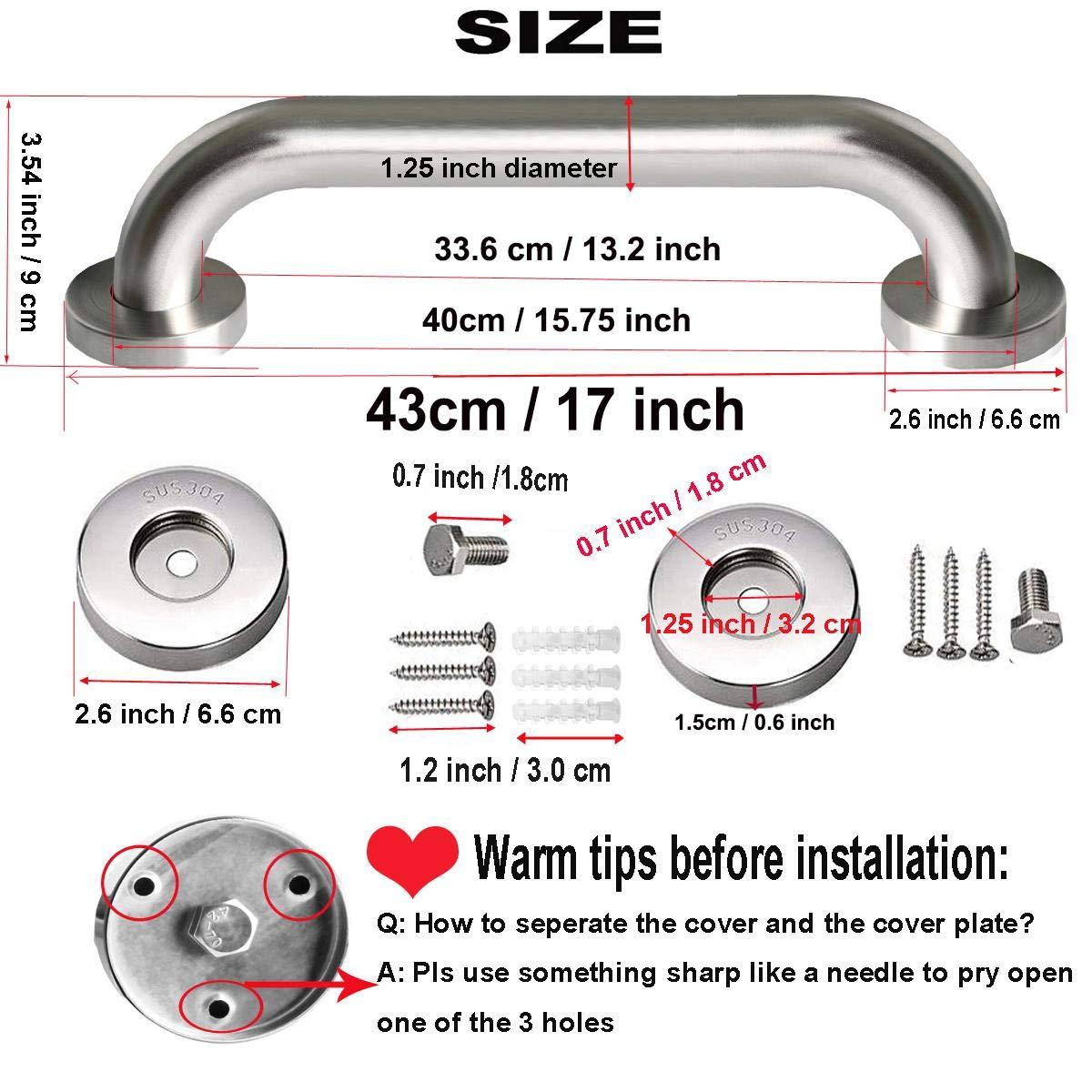 Brushed Nickel Shower Grab Bar 16 Inch - 1 1/4" Diameter, iMomwee 2 Pack Stainless Steel Safety Assist Handle, Wall Mounted Bathroom Mobility Aid Balance Support Hand Rail for Handicap Elderly Senior - Image 2