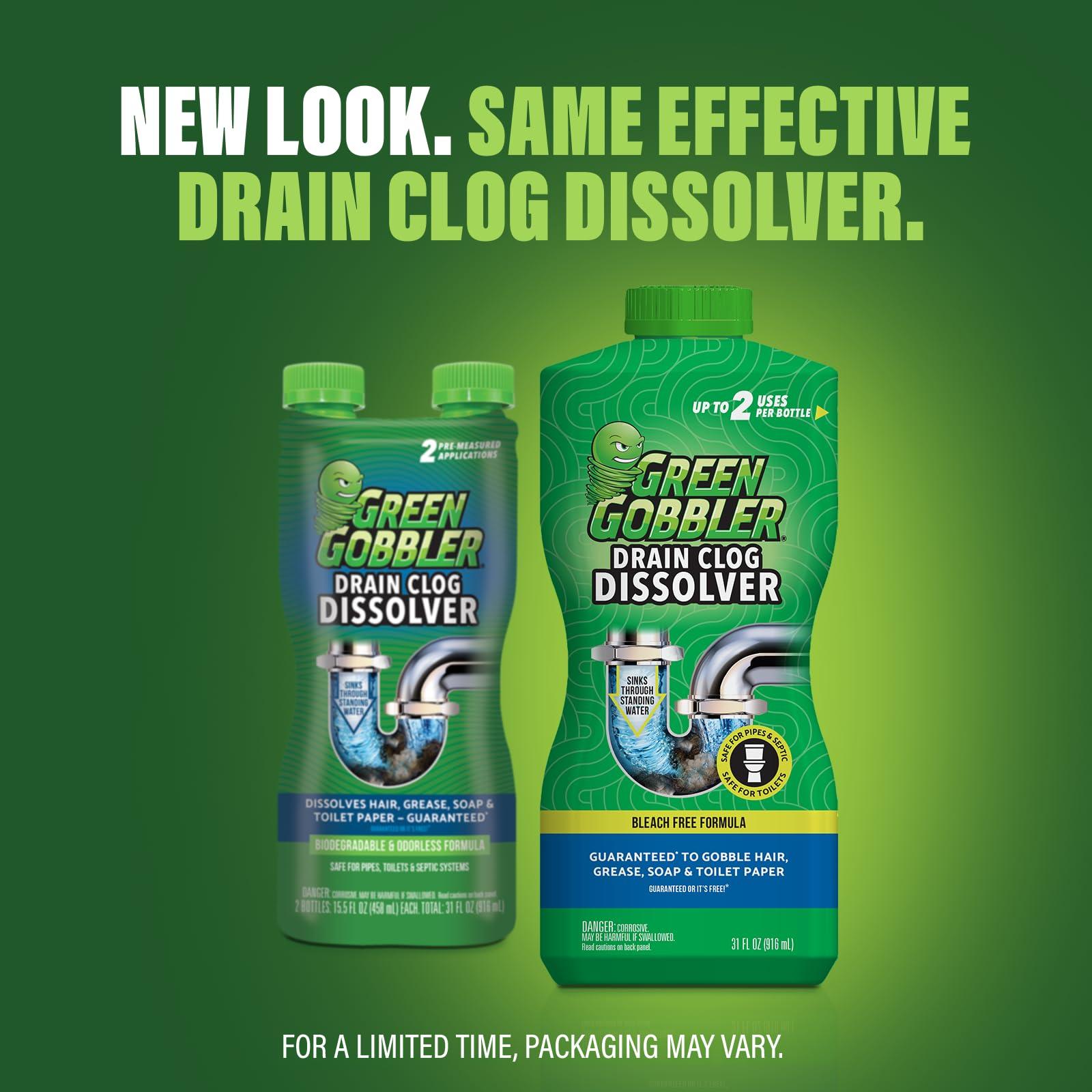 Green Gobbler Liquid Hair Drain Clog Remover & Cleaner, For Toilets, Sinks, Tubs - Septic Safe, 2 Pack - Image 2