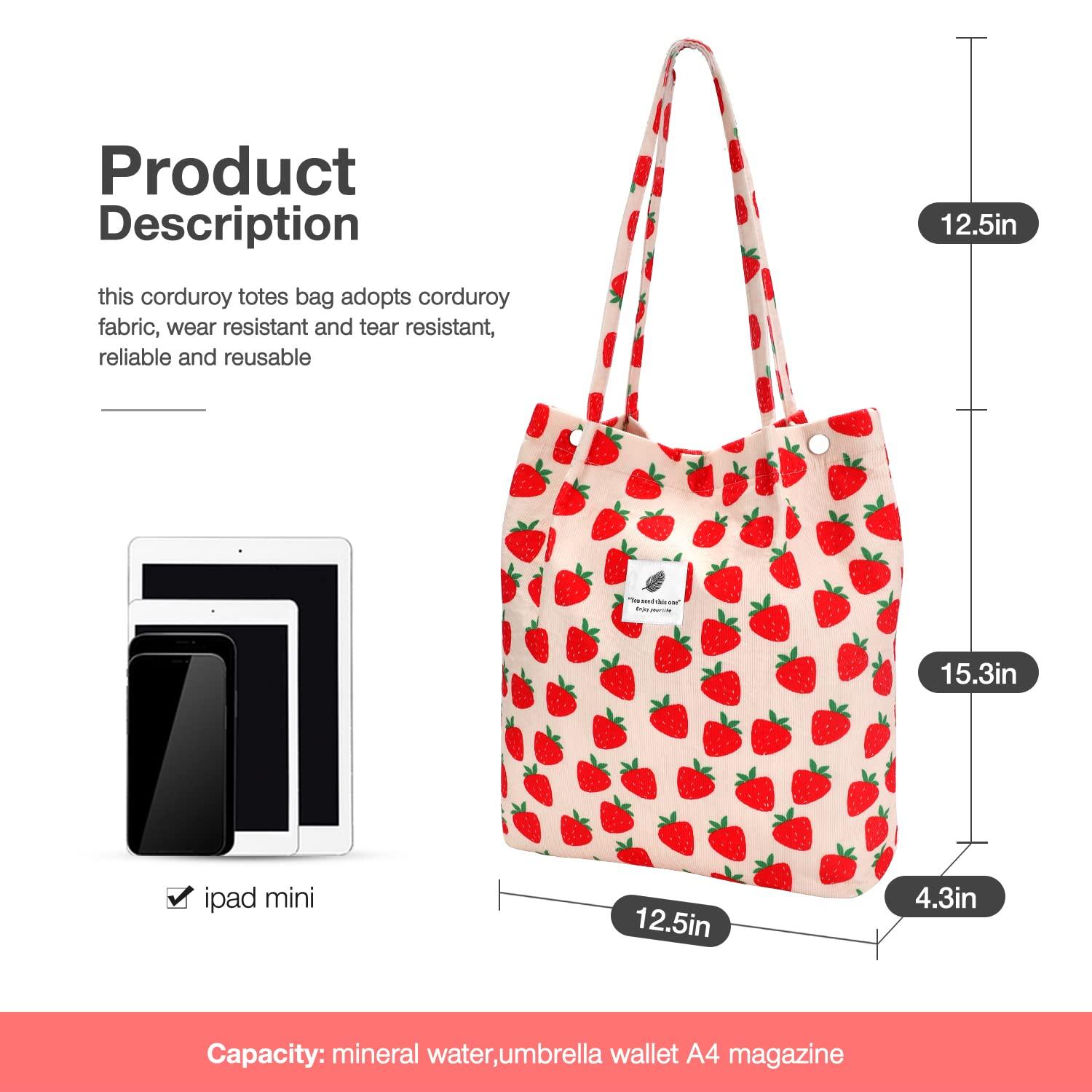 LHMTQVK Tote Women Girls, Large Capacity Corduroy Reusable Grocery Shoulder Bag with Inner Pockets - Image 2