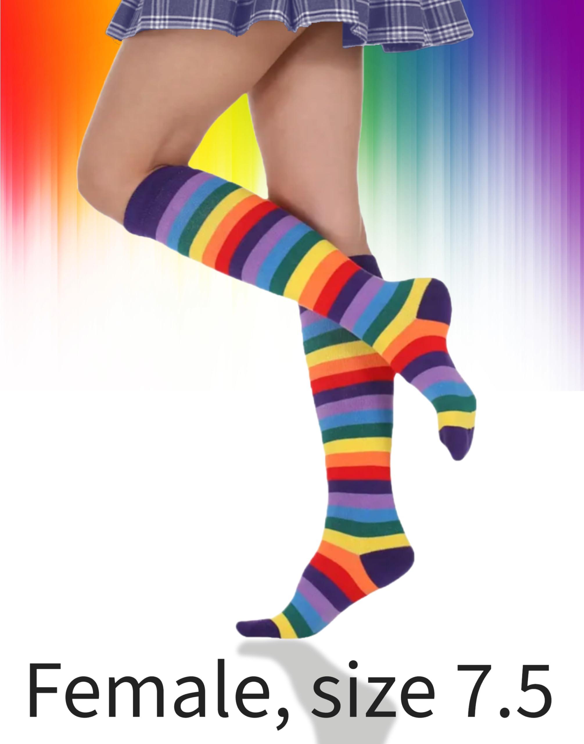 Holiday Hero Rainbow Knee High Socks, Thigh High Socks for Women and Men Perfect for Pride - Rainbow Red and Purple - Image 2