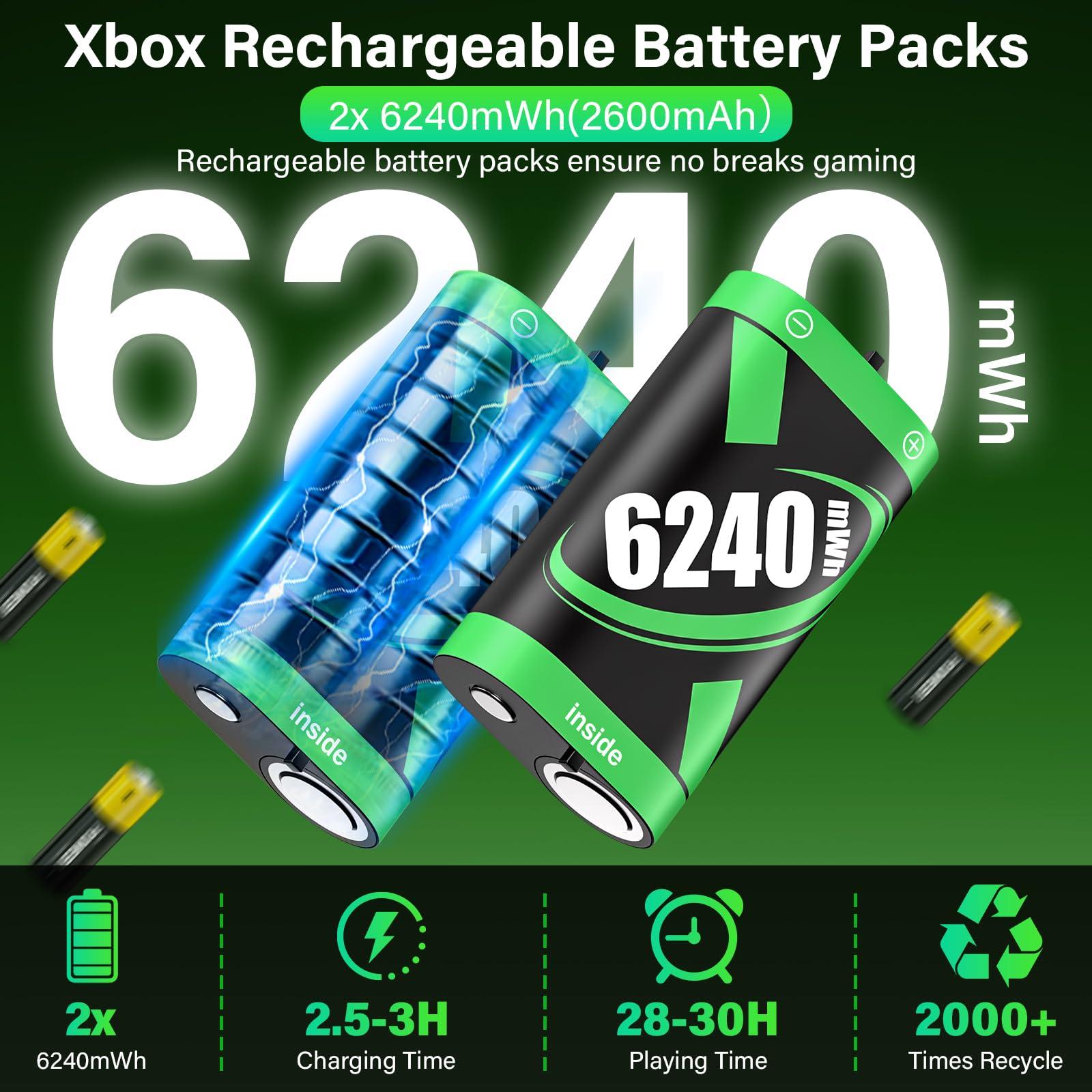 Rechargeable Battery Pack for Xbox Controller, 2x6240mWh Rechargeable Batteries Pack for Xbox One/Xbox Series X|S Xbox One S/Xbox One X/Xbox One Elite Controller Accessories Play and Charge Kit - Image 2