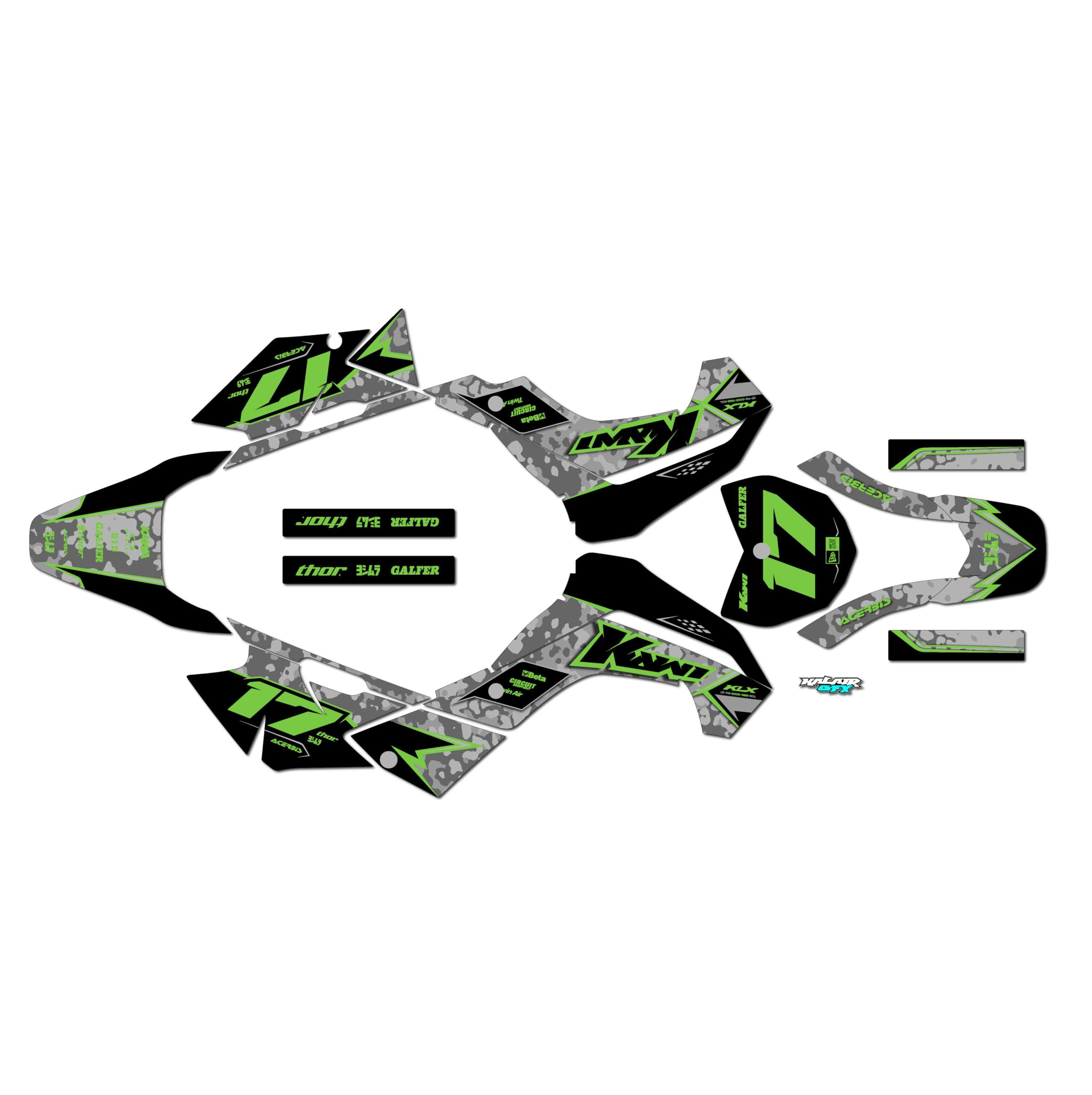 Kalair GFX Graphics Kit for Kawasaki KLX 140R (2019-2023) CYBERWARE Series Green 21 Mil - Dirt bike Custom Racing Graphics Decals Stickers Kit, no-plastics