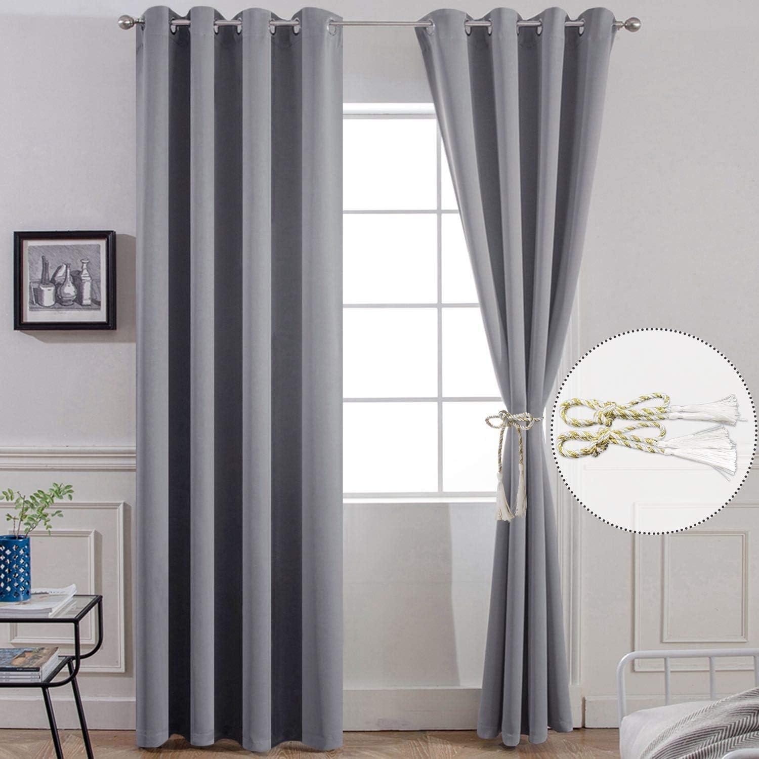Yakamok Room Darkening Gray Blackout Curtains, Light Blocking Thermal Insulated Grommet Drapes for Bedroom Living Room, 52W x 84L, Grey Curtains, 2 Panels, 2 Tie Backs Included - Image 4