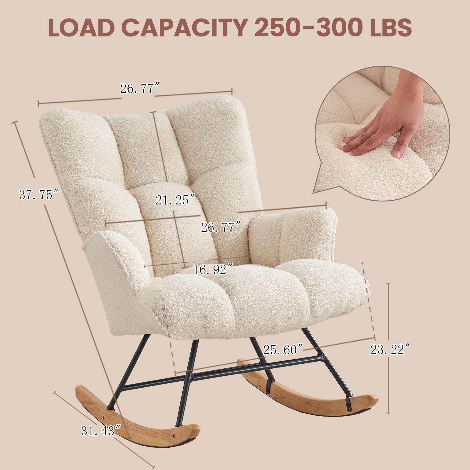 SAETSFEG Rocking Chair Nursery Teddy, Upholstered Baby Fluffy Glider Rocker for Adults Small Spaces Indoor, Comfy Sherpa Compact Nursing Chairs for Living Room, Bedroom, Classroom, Ivory - Image 2
