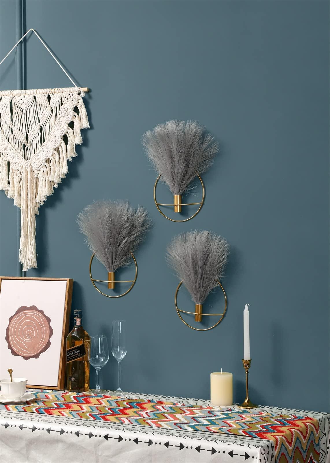 Pretty Jolly Boho Wall Decor, Wall-Mounted Metal Art, Hanging Artificial Pampas Display, Living Room, Bedroom, Bathroom, Diningroom, Fake Faux Plant 2 Pack Black Brown - Image 6